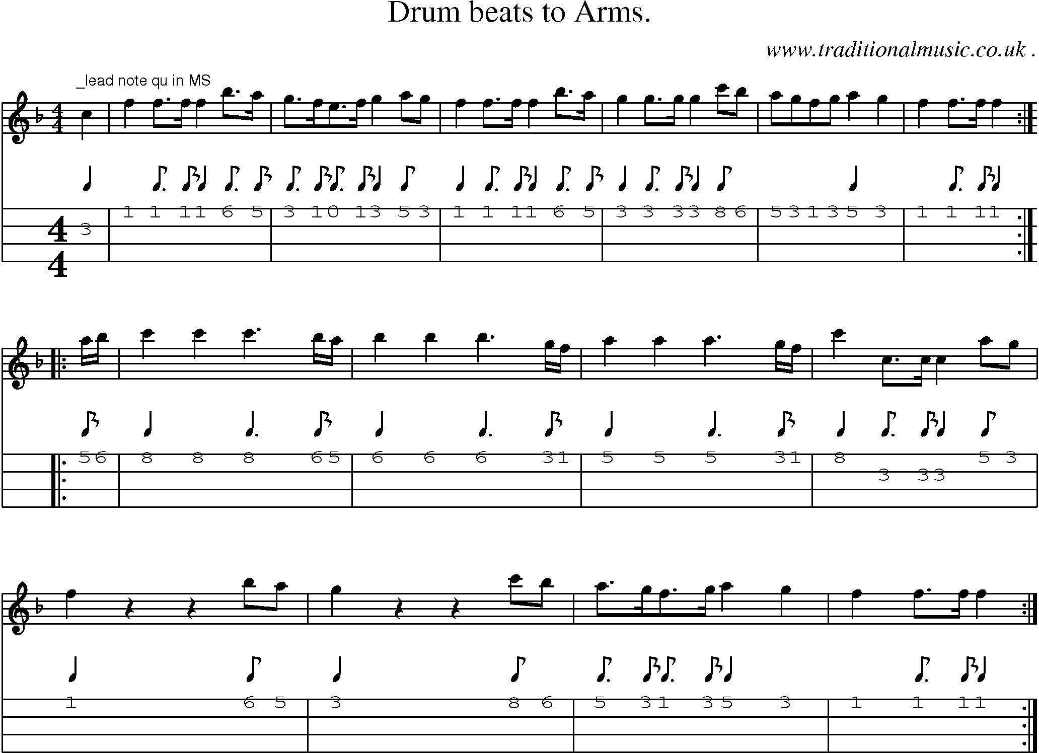 Sheet-Music and Mandolin Tabs for Drum Beats To Arms