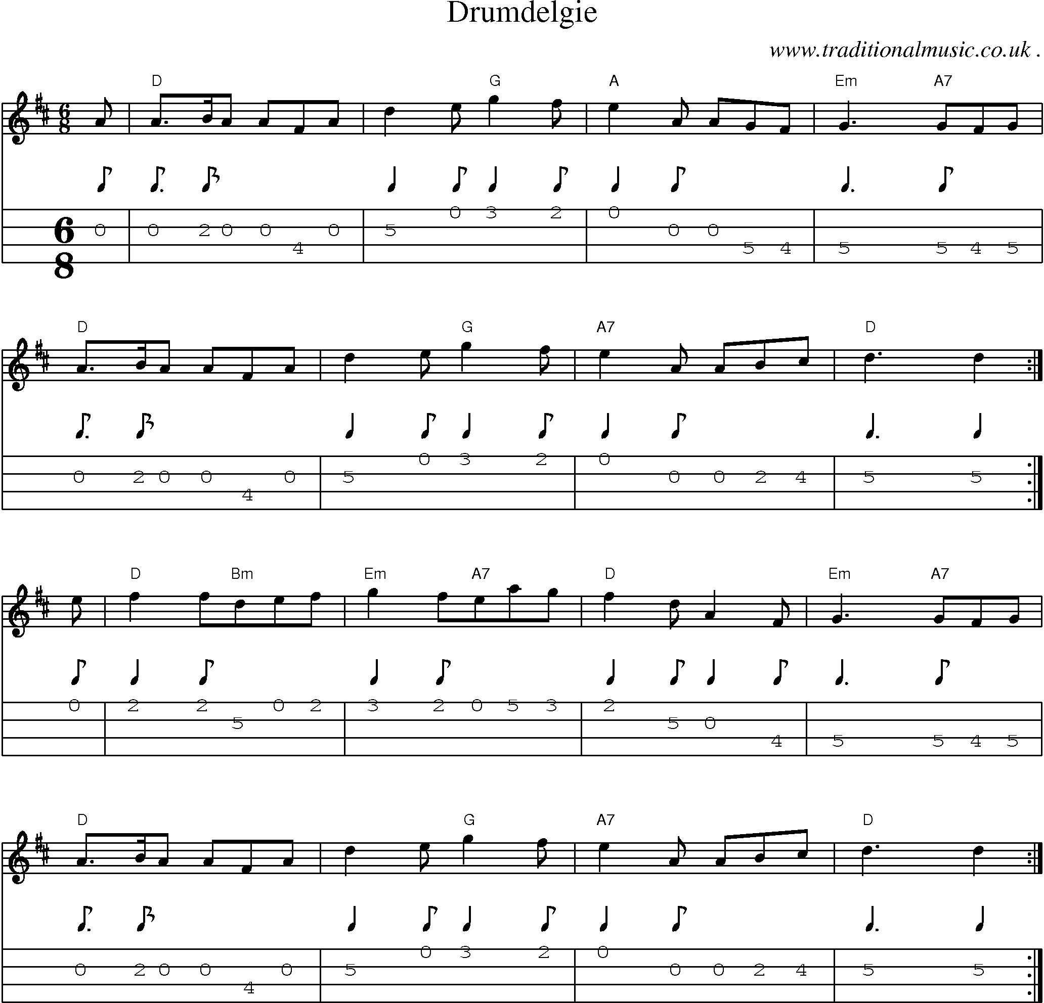 Sheet-Music and Mandolin Tabs for Drumdelgie
