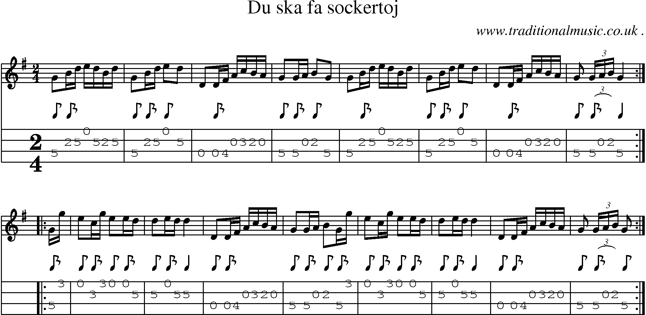Sheet-Music and Mandolin Tabs for Du Ska Fa Sockertoj