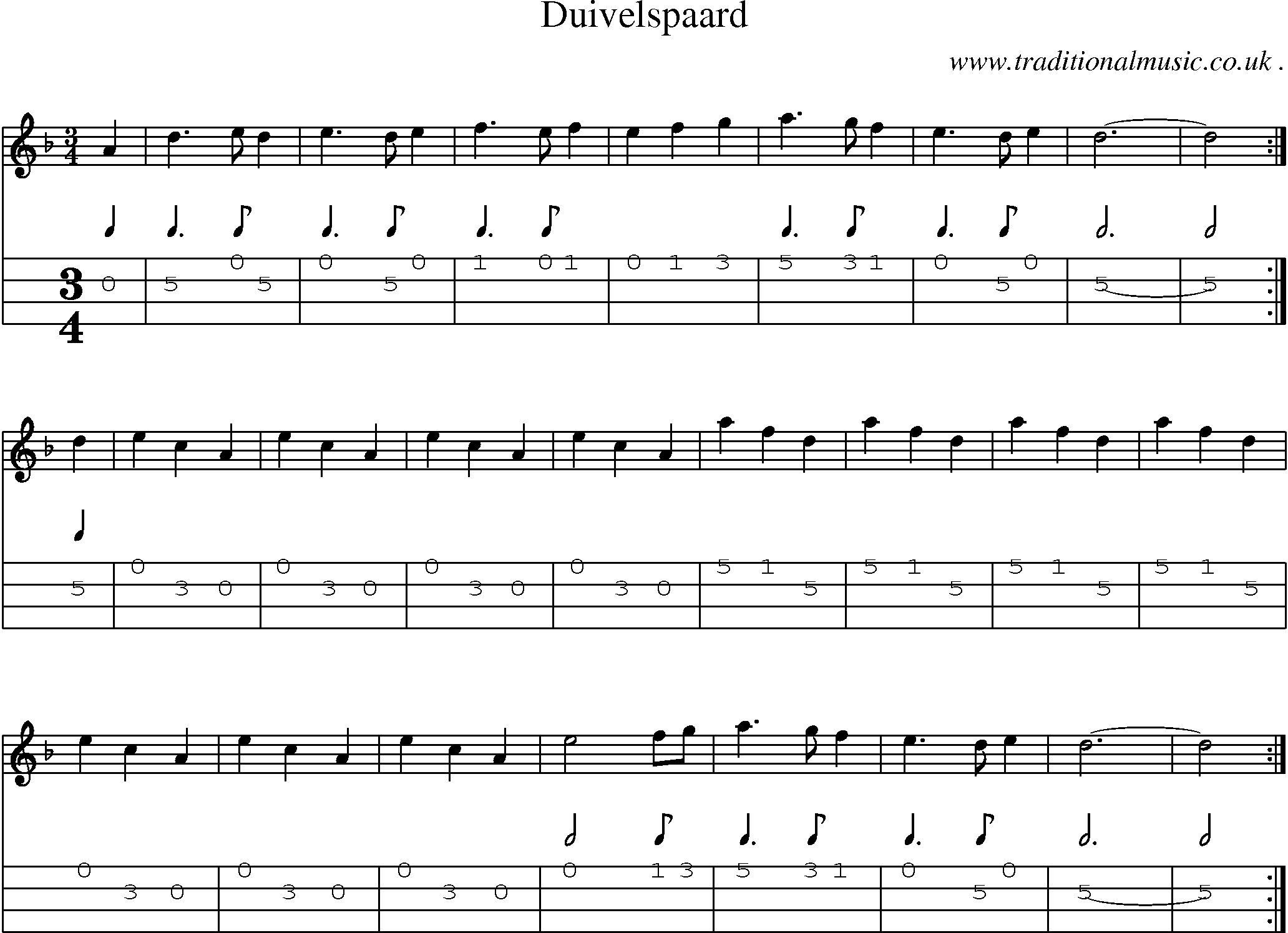 Sheet-Music and Mandolin Tabs for Duivelspaard