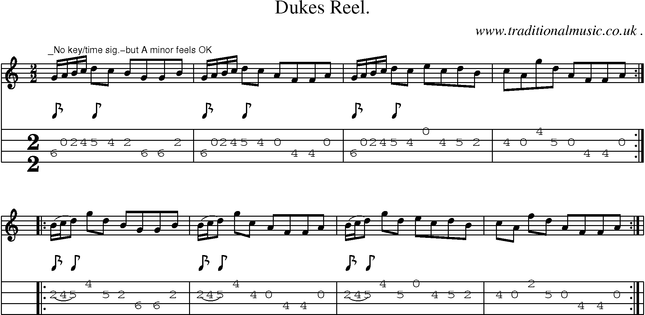 Sheet-Music and Mandolin Tabs for Dukes Reel 
