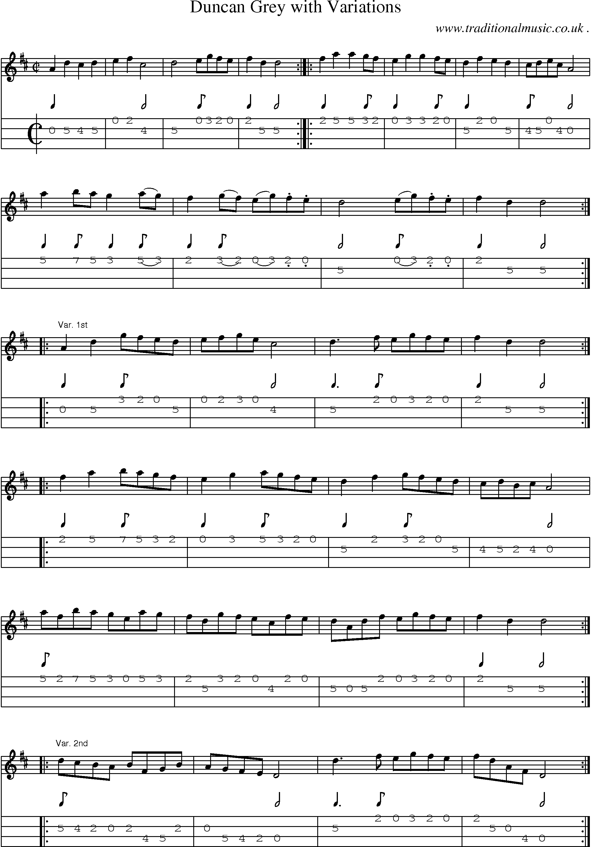 Sheet-Music and Mandolin Tabs for Duncan Grey With Variations