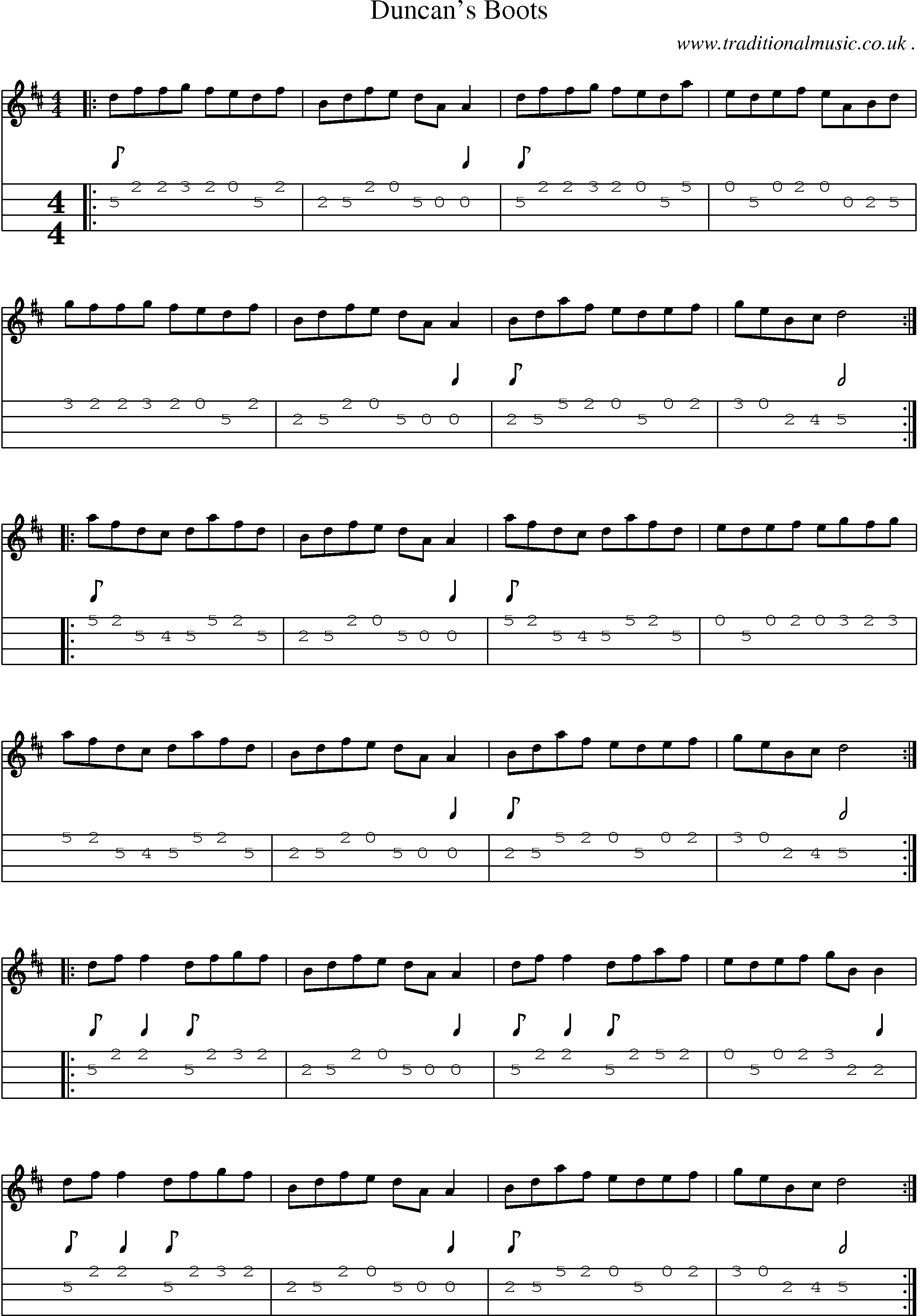 Sheet-Music and Mandolin Tabs for Duncans Boots