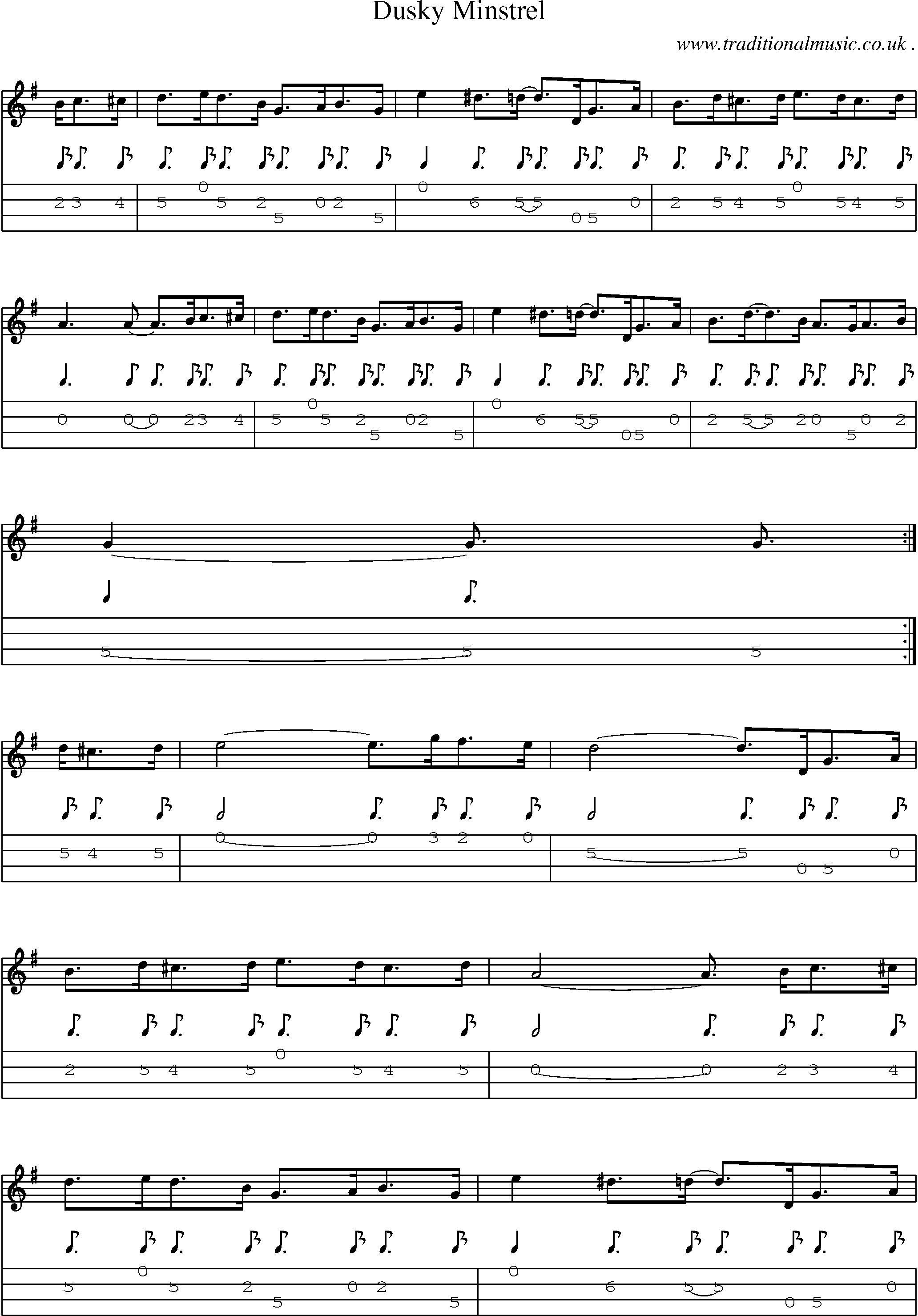 Sheet-Music and Mandolin Tabs for Dusky Minstrel
