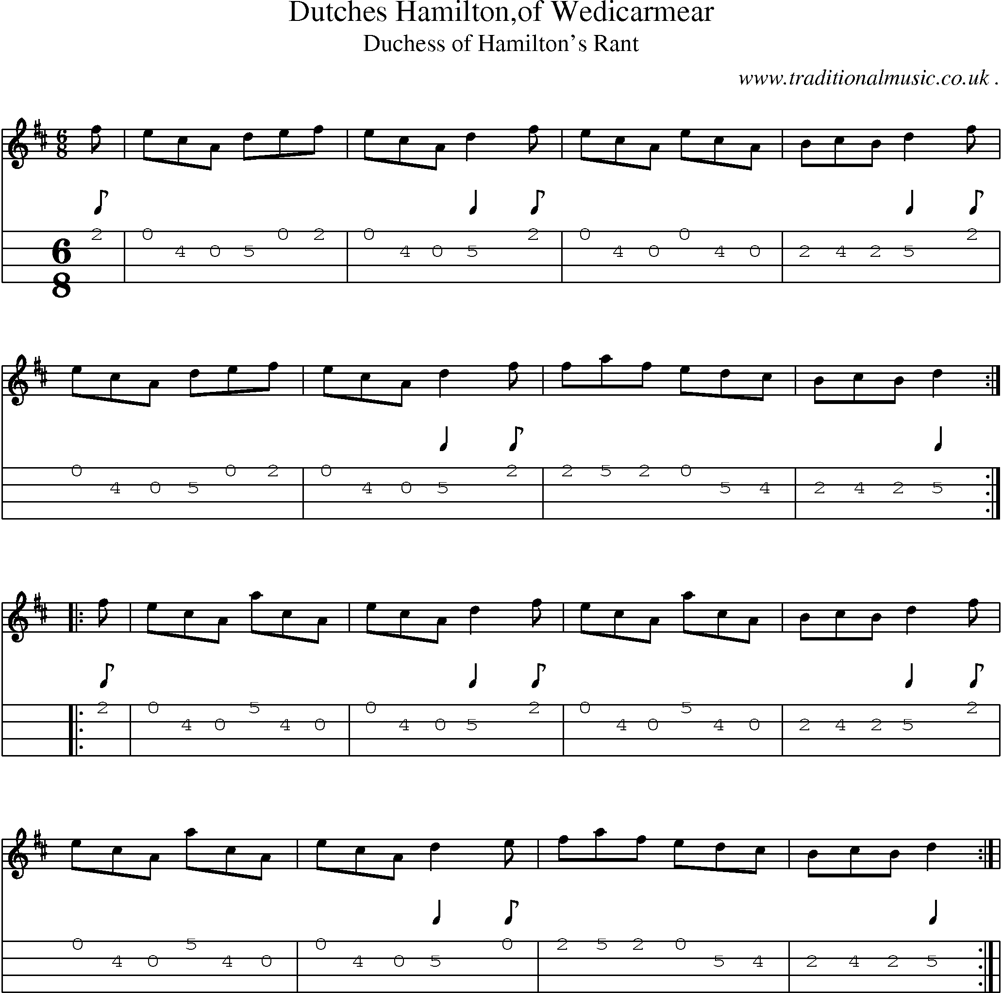 Sheet-Music and Mandolin Tabs for Dutches Hamiltonof Wedicarmear