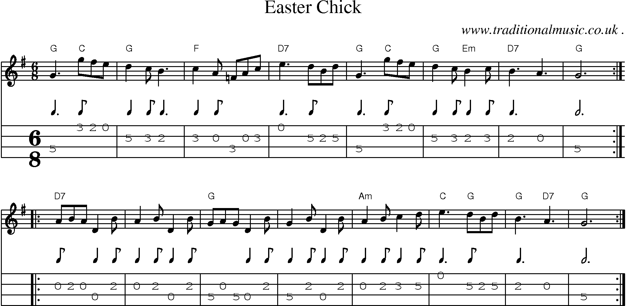 Sheet-Music and Mandolin Tabs for Easter Chick