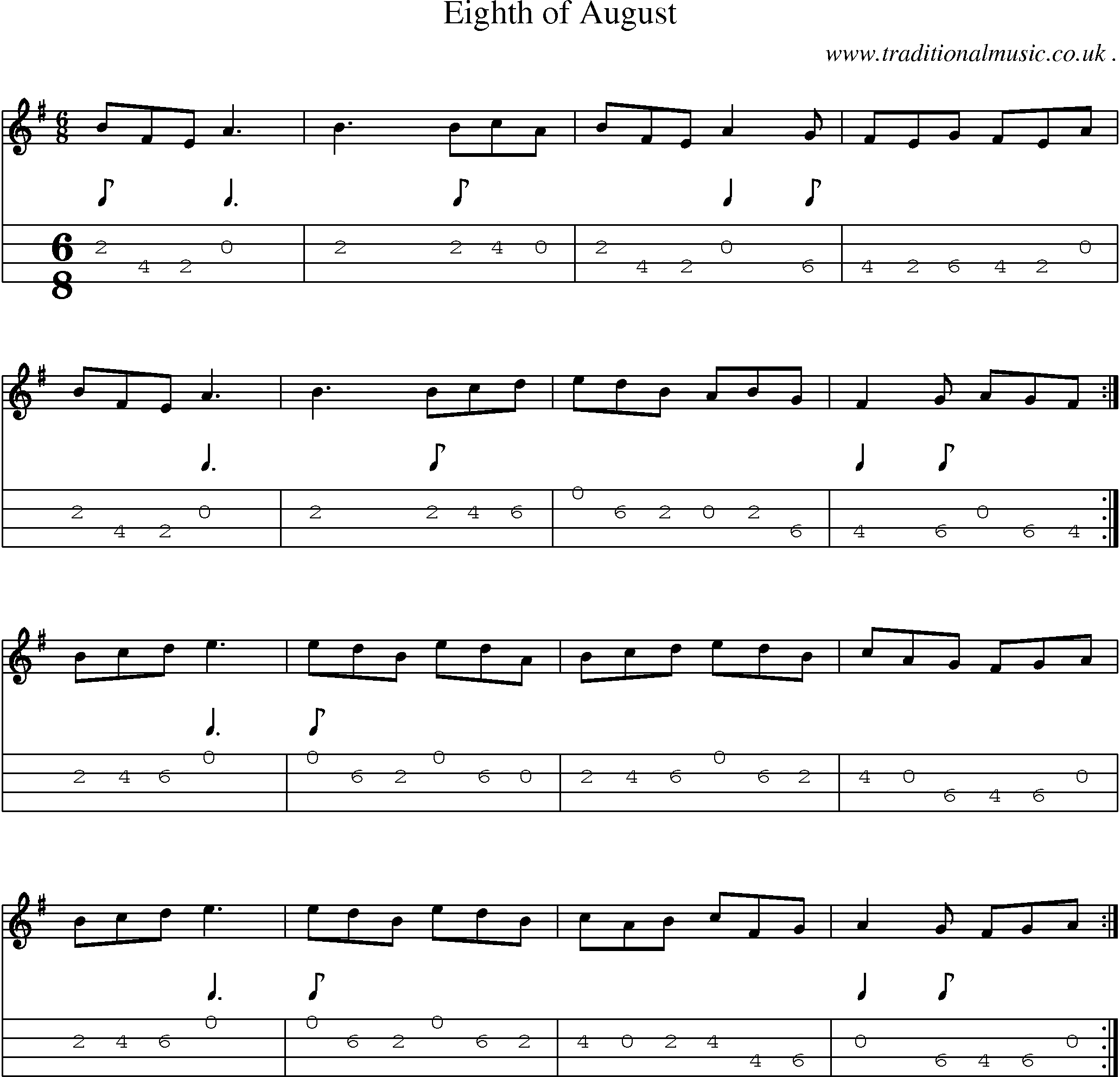Sheet-Music and Mandolin Tabs for Eighth Of August