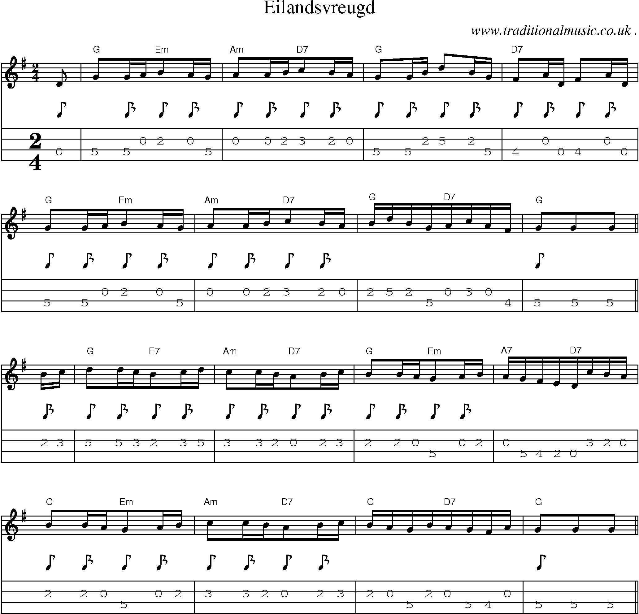 Sheet-Music and Mandolin Tabs for Eilandsvreugd