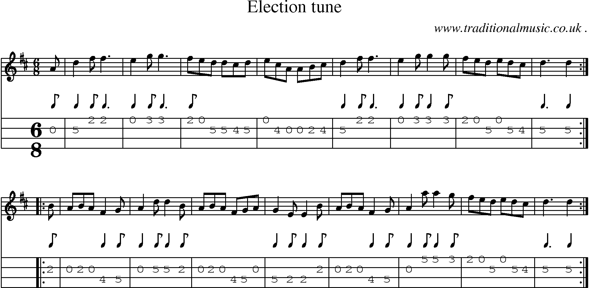 Sheet-Music and Mandolin Tabs for Election Tune