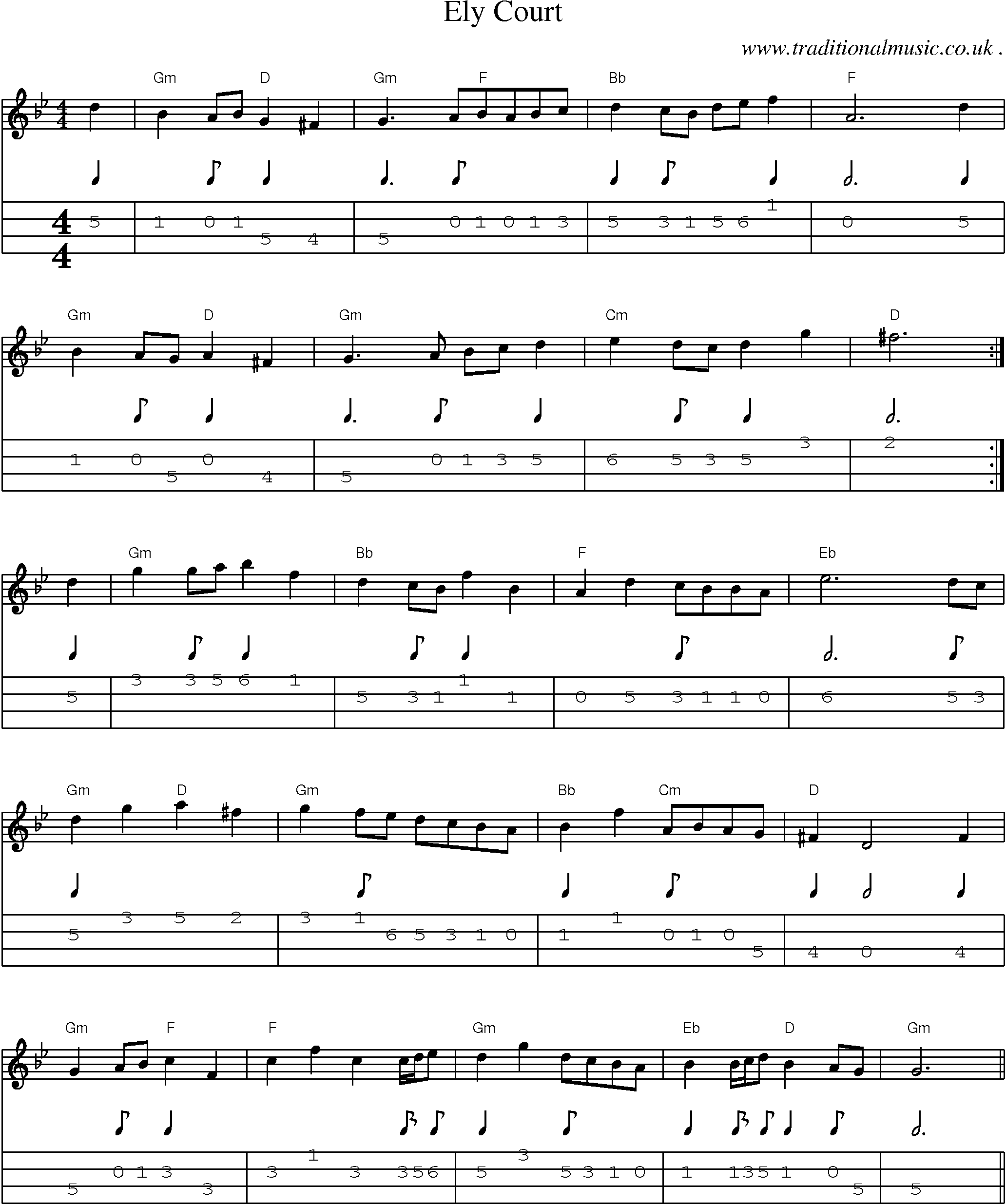 Sheet-Music and Mandolin Tabs for Ely Court