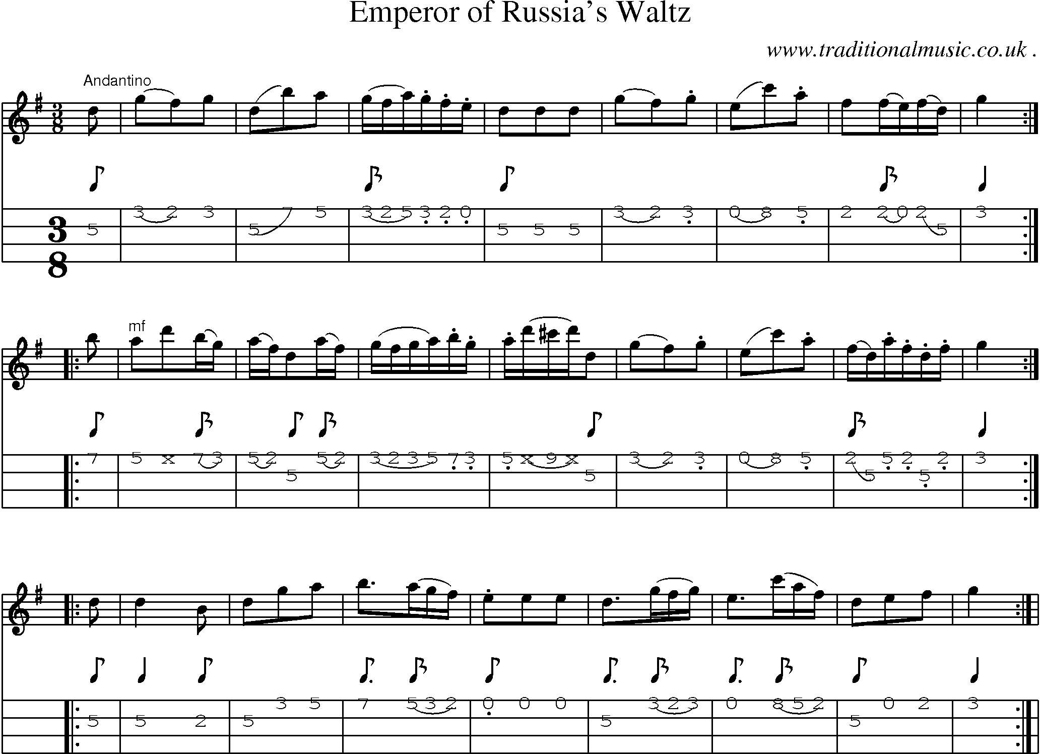 Sheet-Music and Mandolin Tabs for Emperor Of Russias Waltz