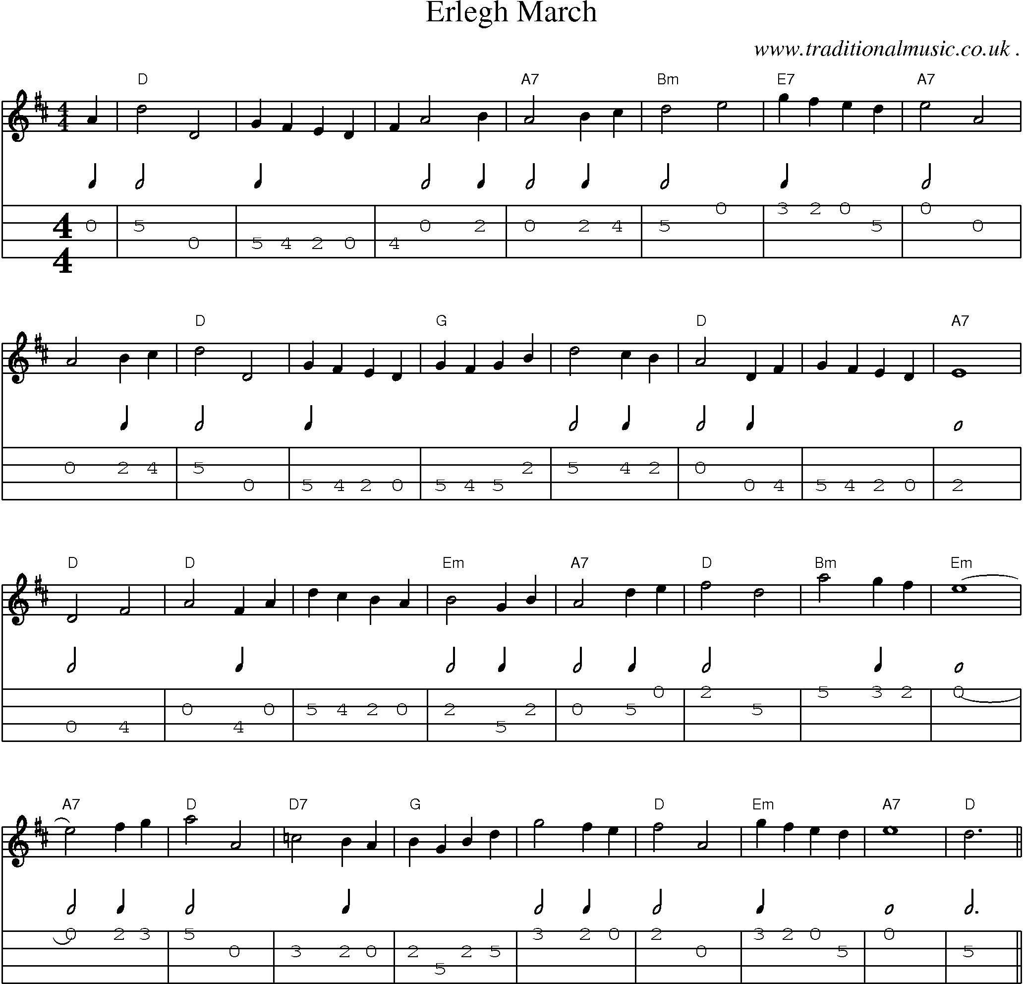 Sheet-Music and Mandolin Tabs for Erlegh March