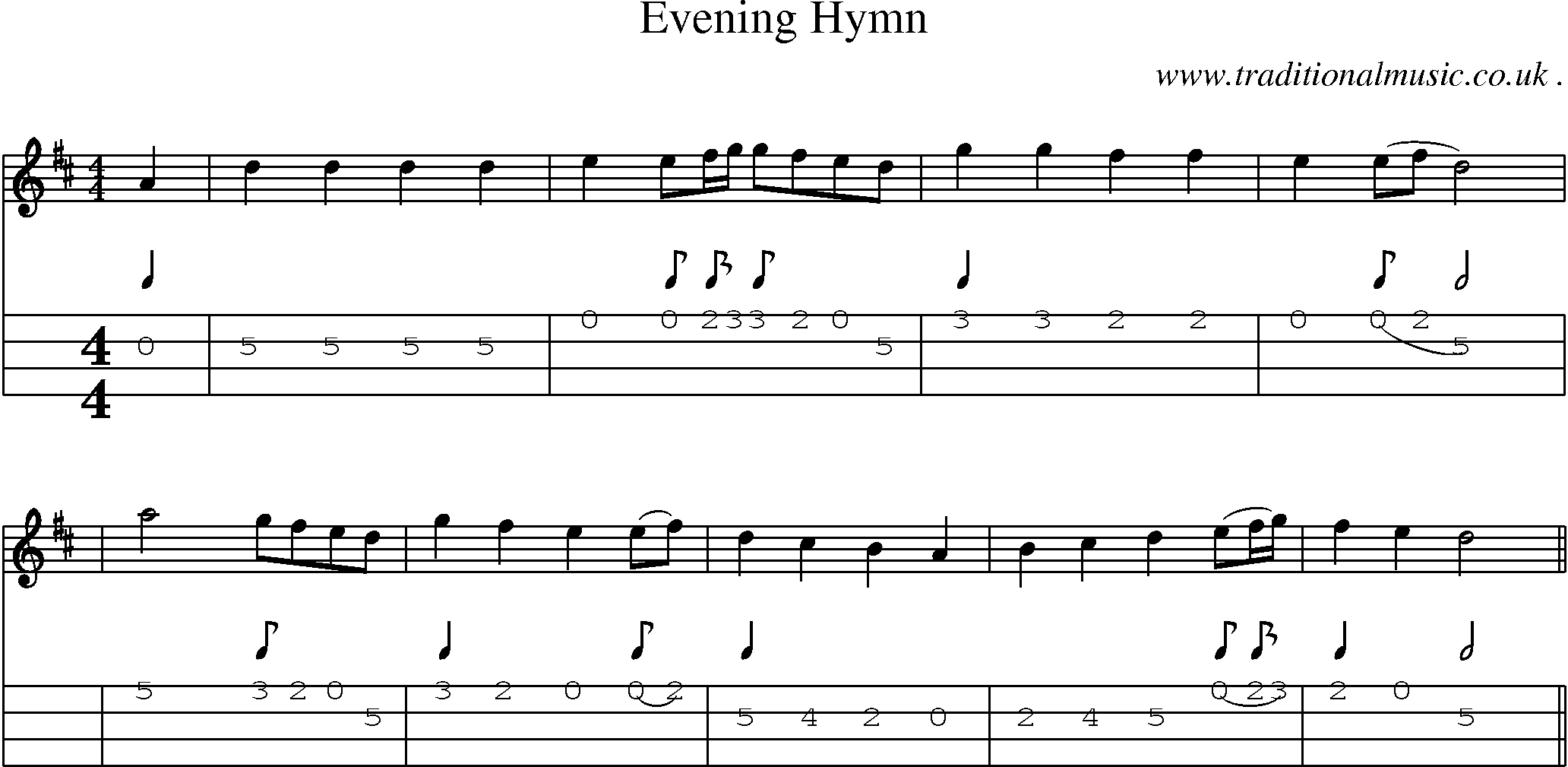 Sheet-Music and Mandolin Tabs for Evening Hymn