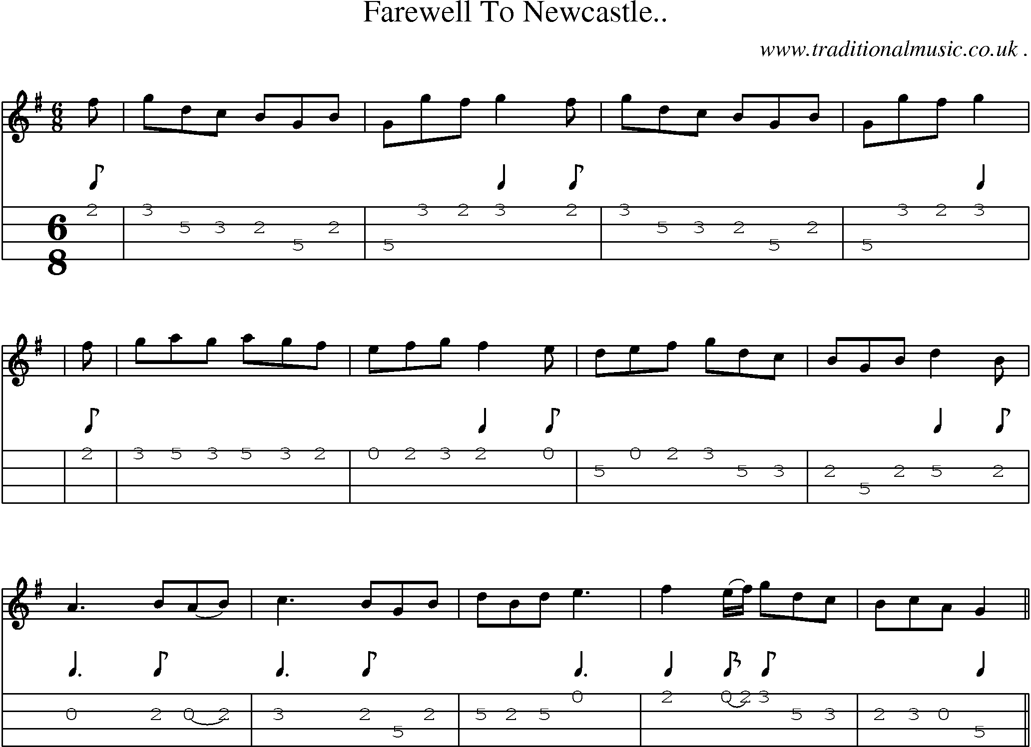Sheet-Music and Mandolin Tabs for Farewell To Newcastle