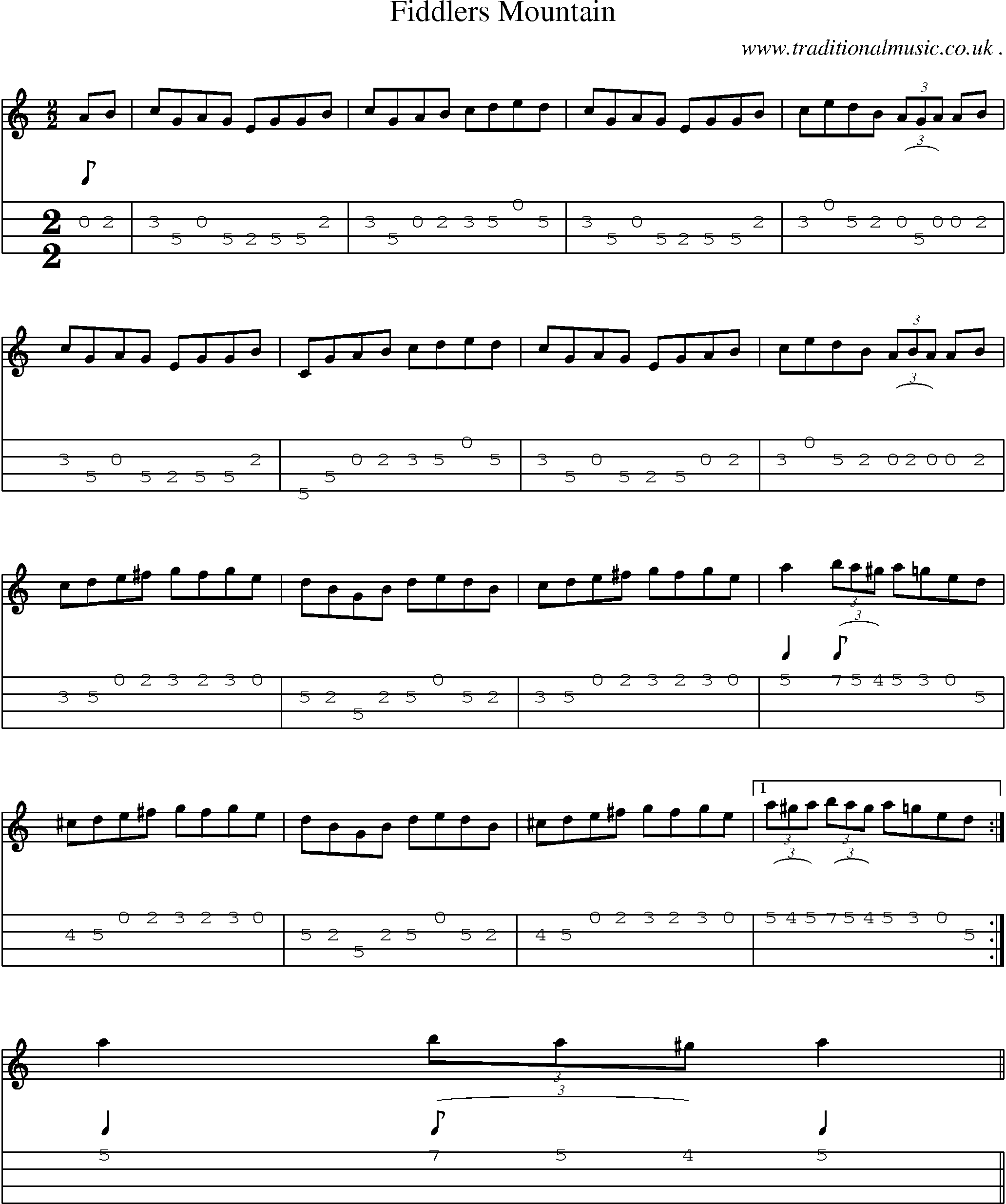 Sheet-Music and Mandolin Tabs for Fiddlers Mountain