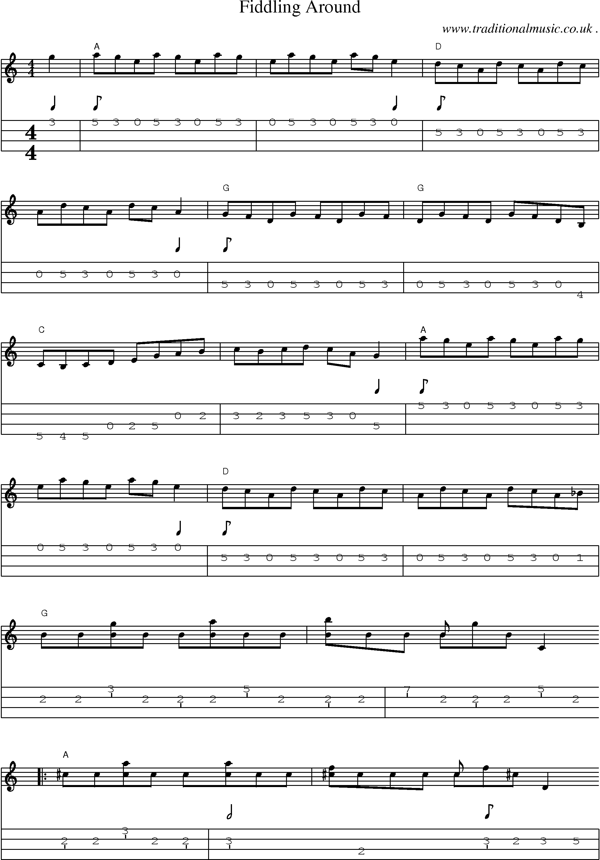 Sheet-Music and Mandolin Tabs for Fiddling Around