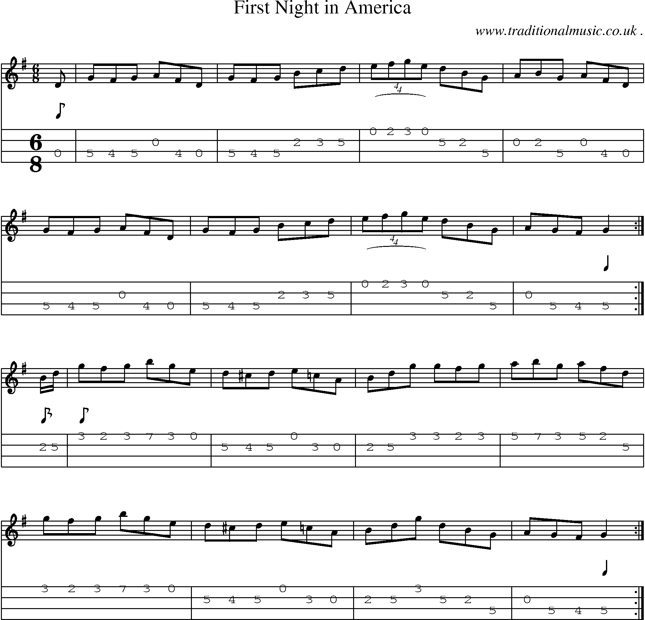 Sheet-Music and Mandolin Tabs for First Night In America