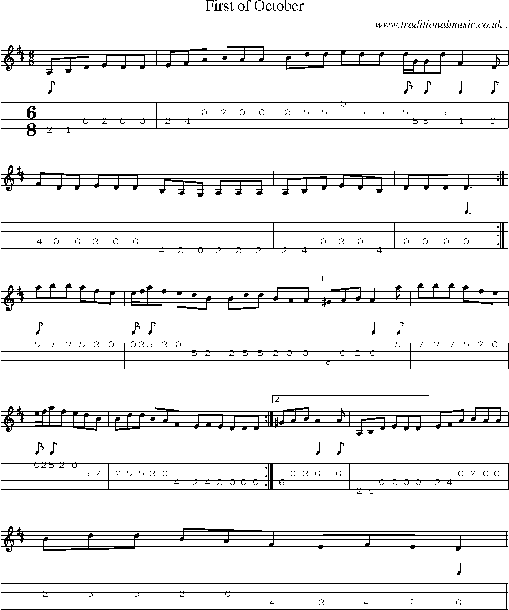 Sheet-Music and Mandolin Tabs for First Of October