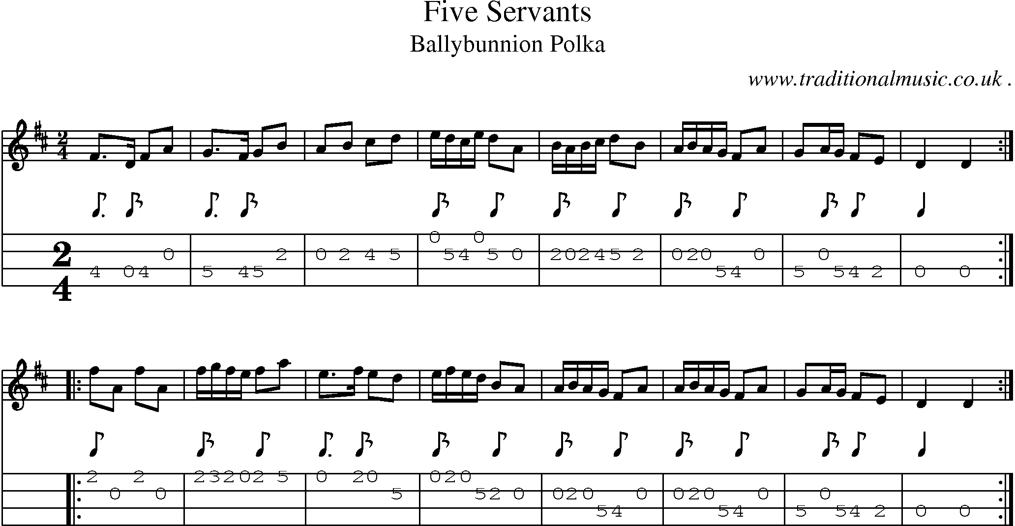 Sheet-Music and Mandolin Tabs for Five Servants