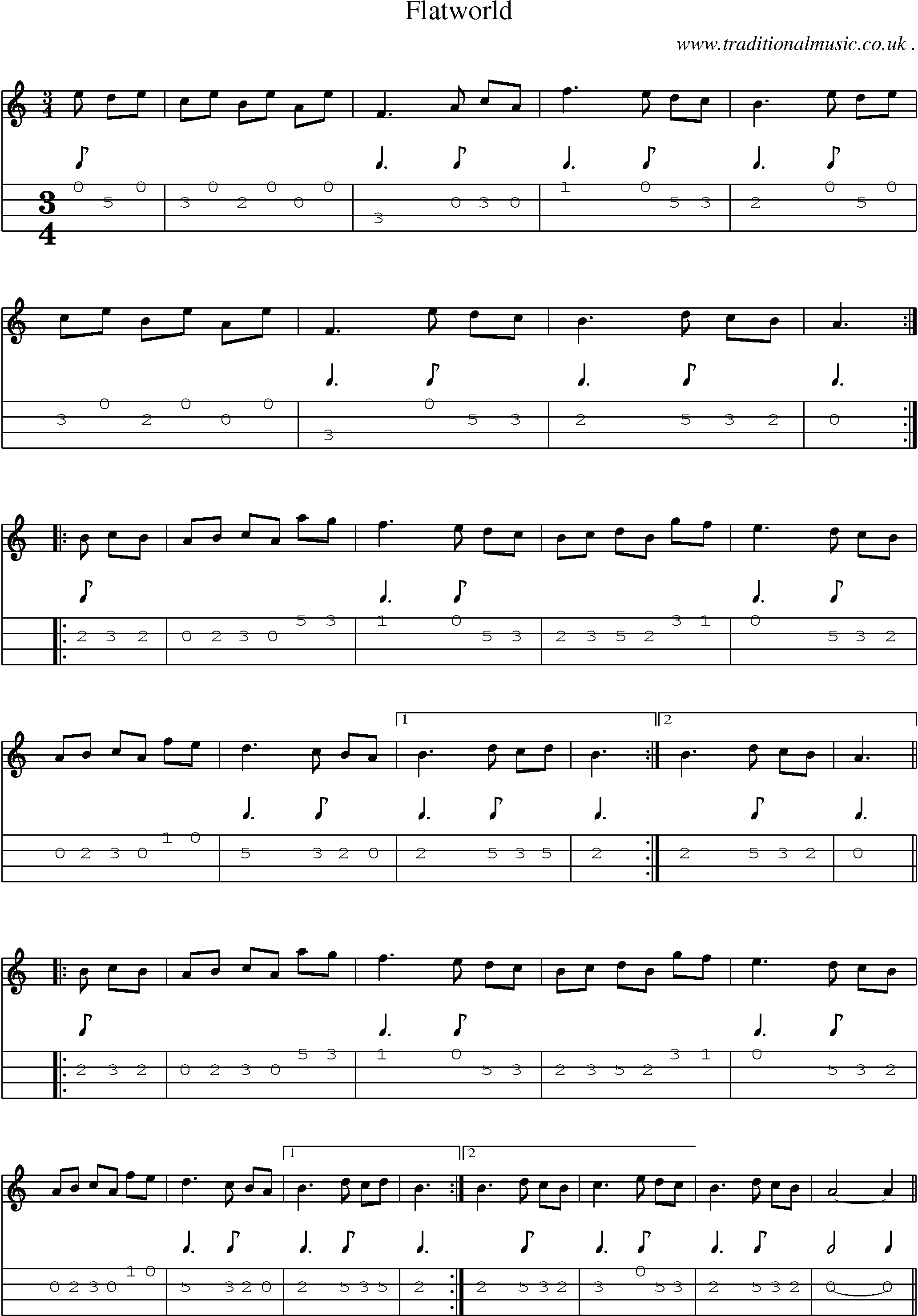 Sheet-Music and Mandolin Tabs for Flatworld