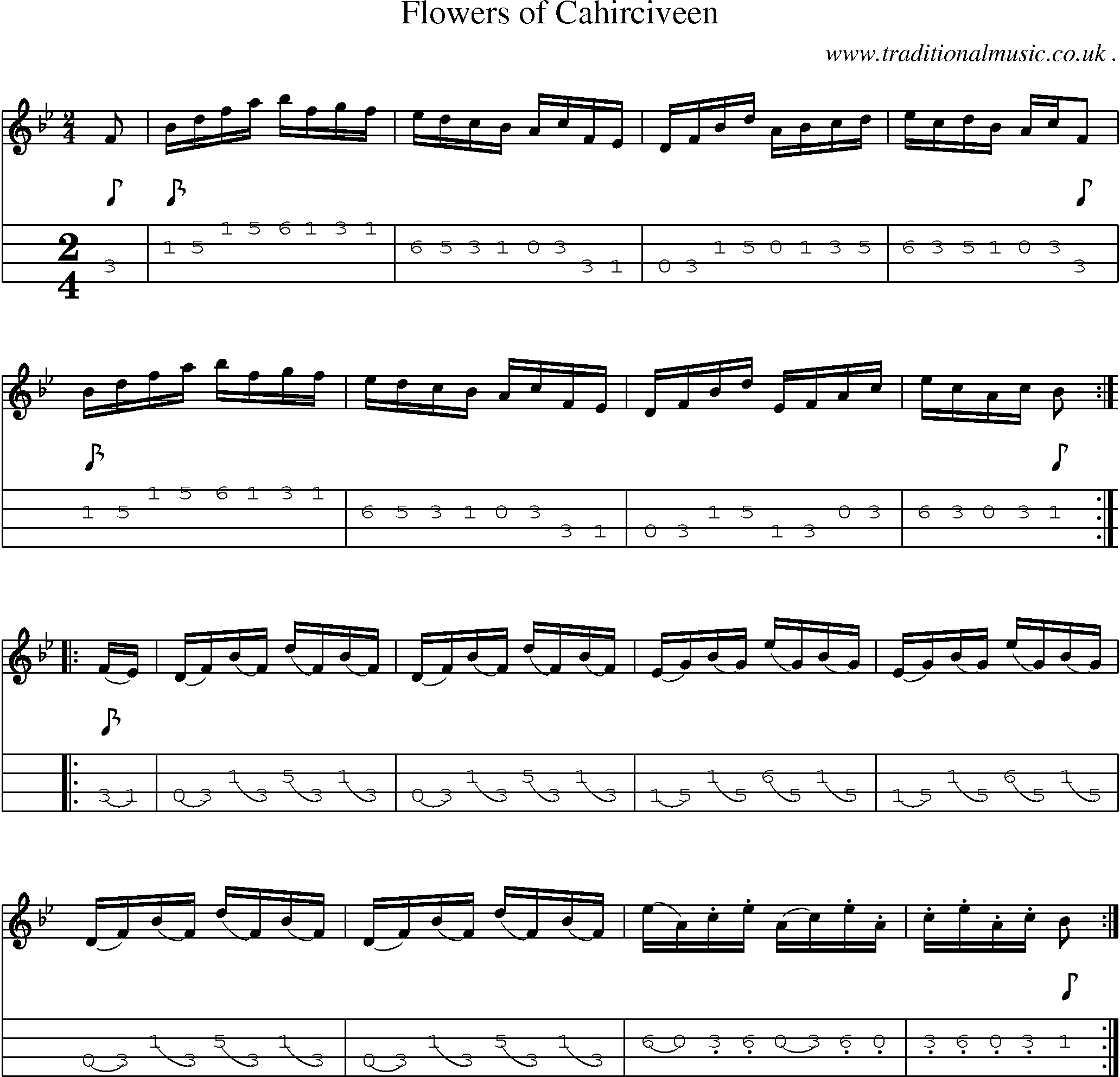 Sheet-Music and Mandolin Tabs for Flowers Of Cahirciveen