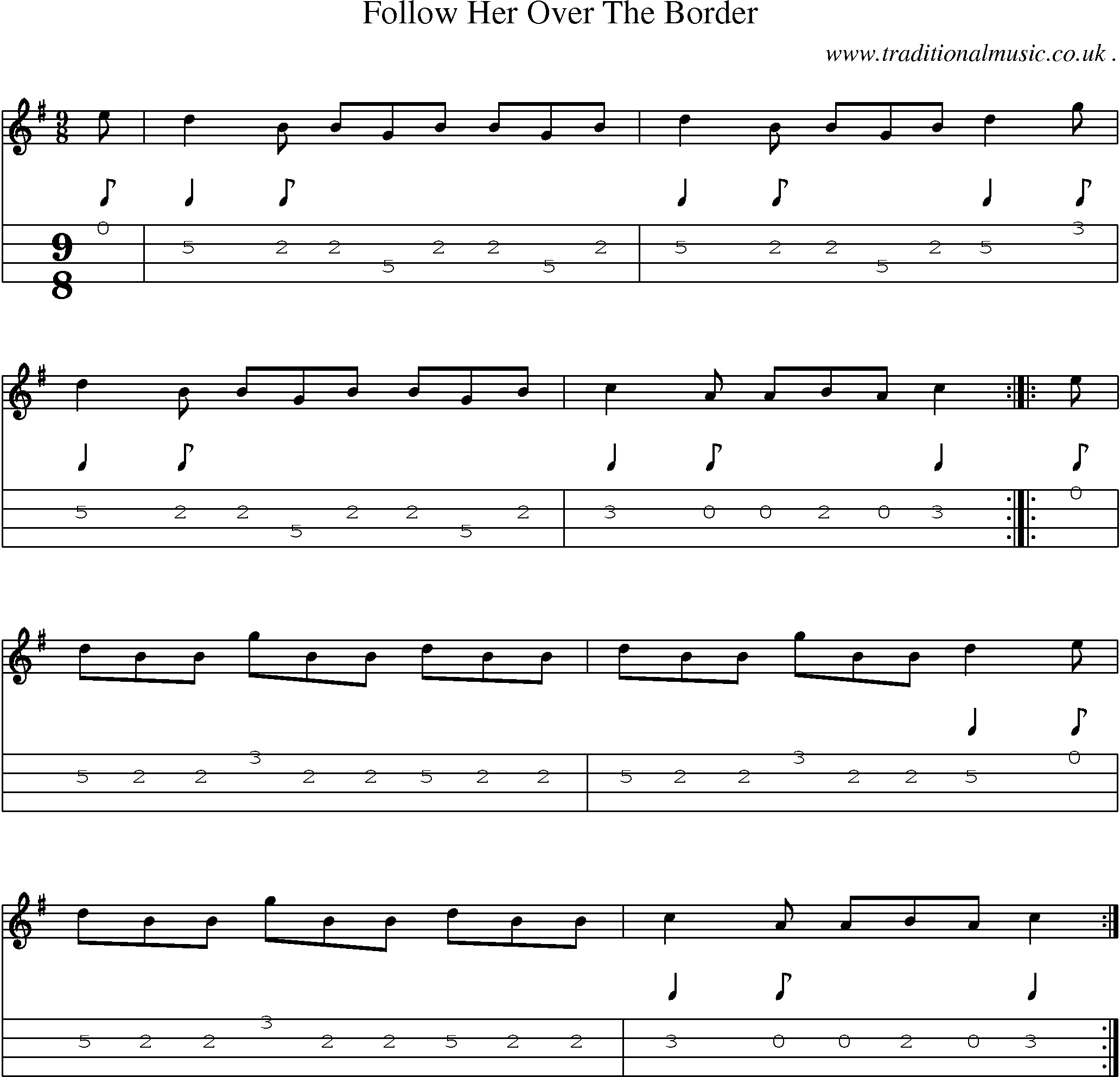 Sheet-Music and Mandolin Tabs for Follow Her Over The Border