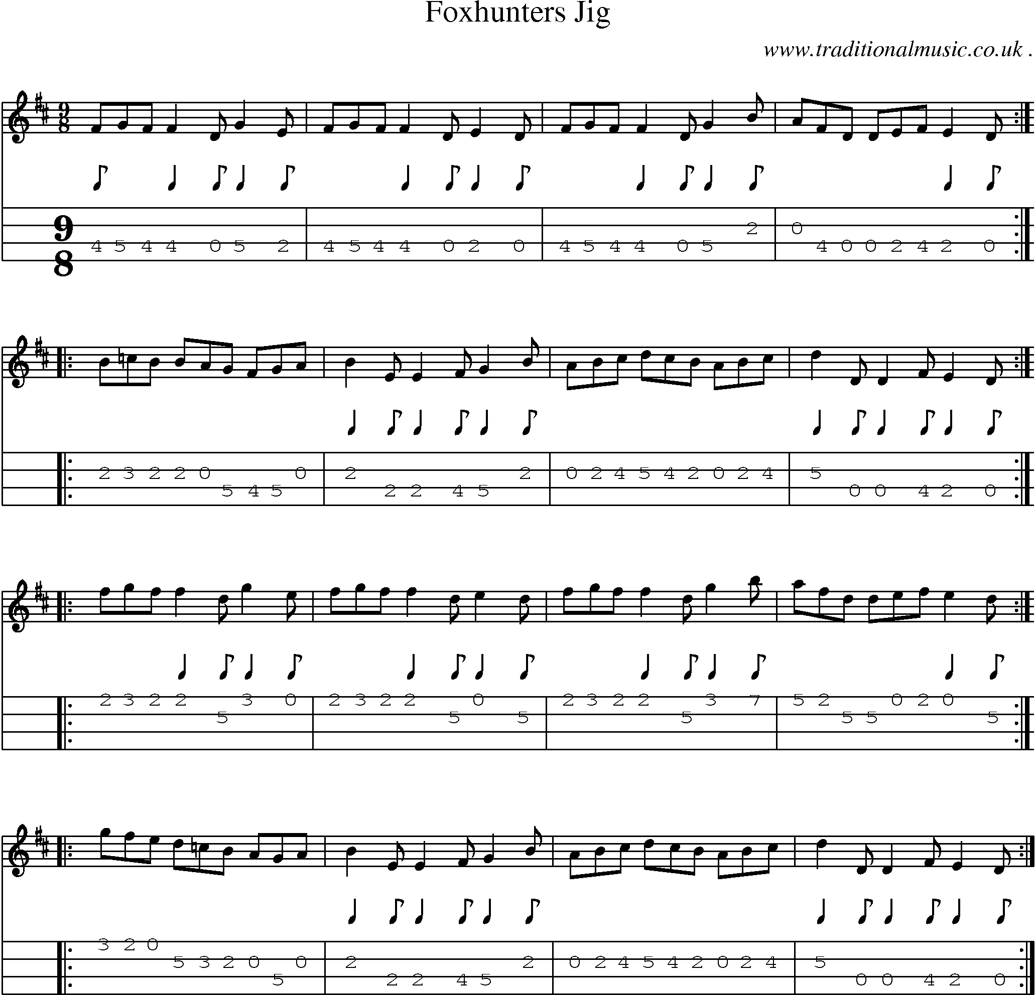 Sheet-Music and Mandolin Tabs for Foxhunters Jig