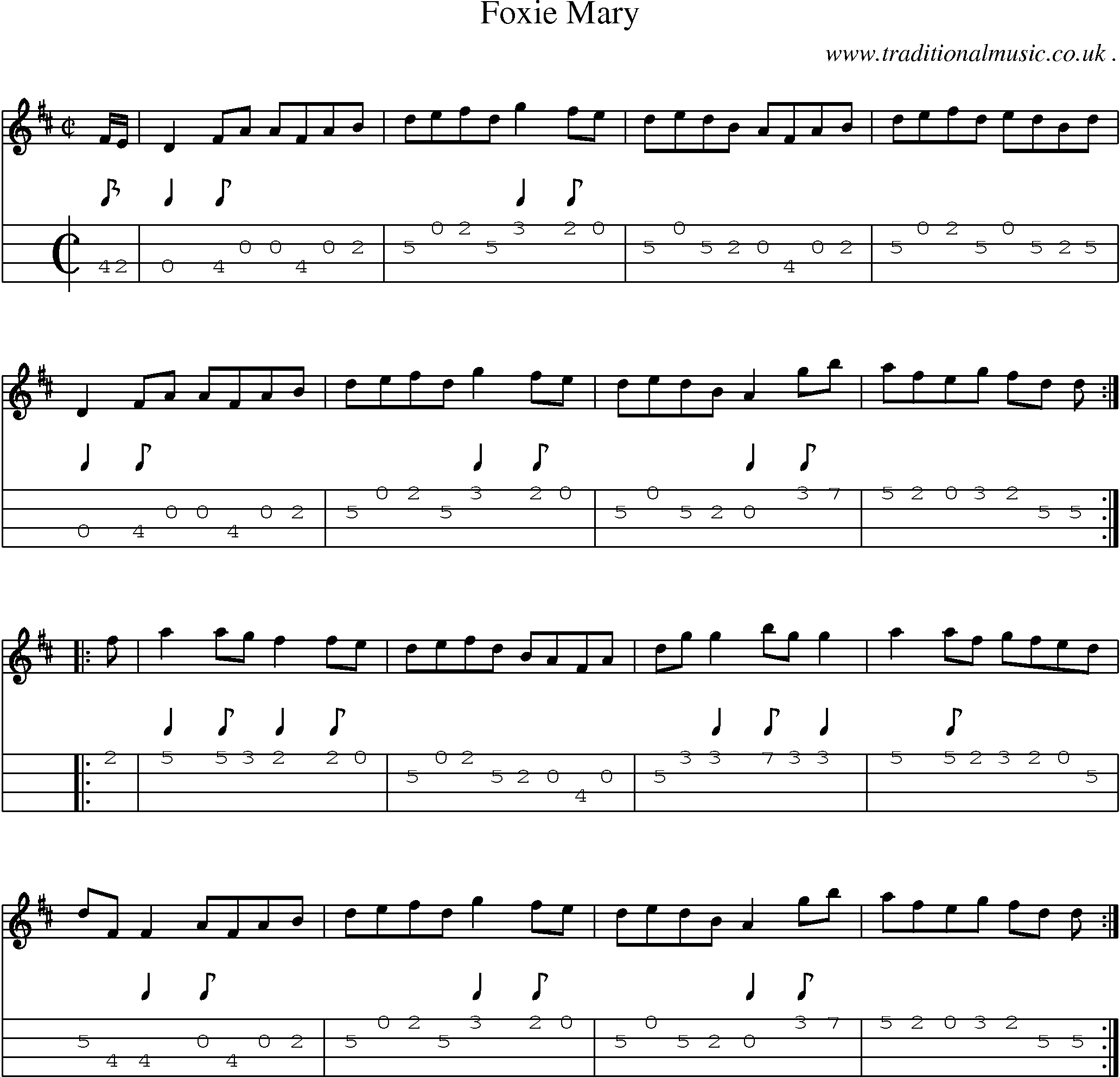 Sheet-Music and Mandolin Tabs for Foxie Mary