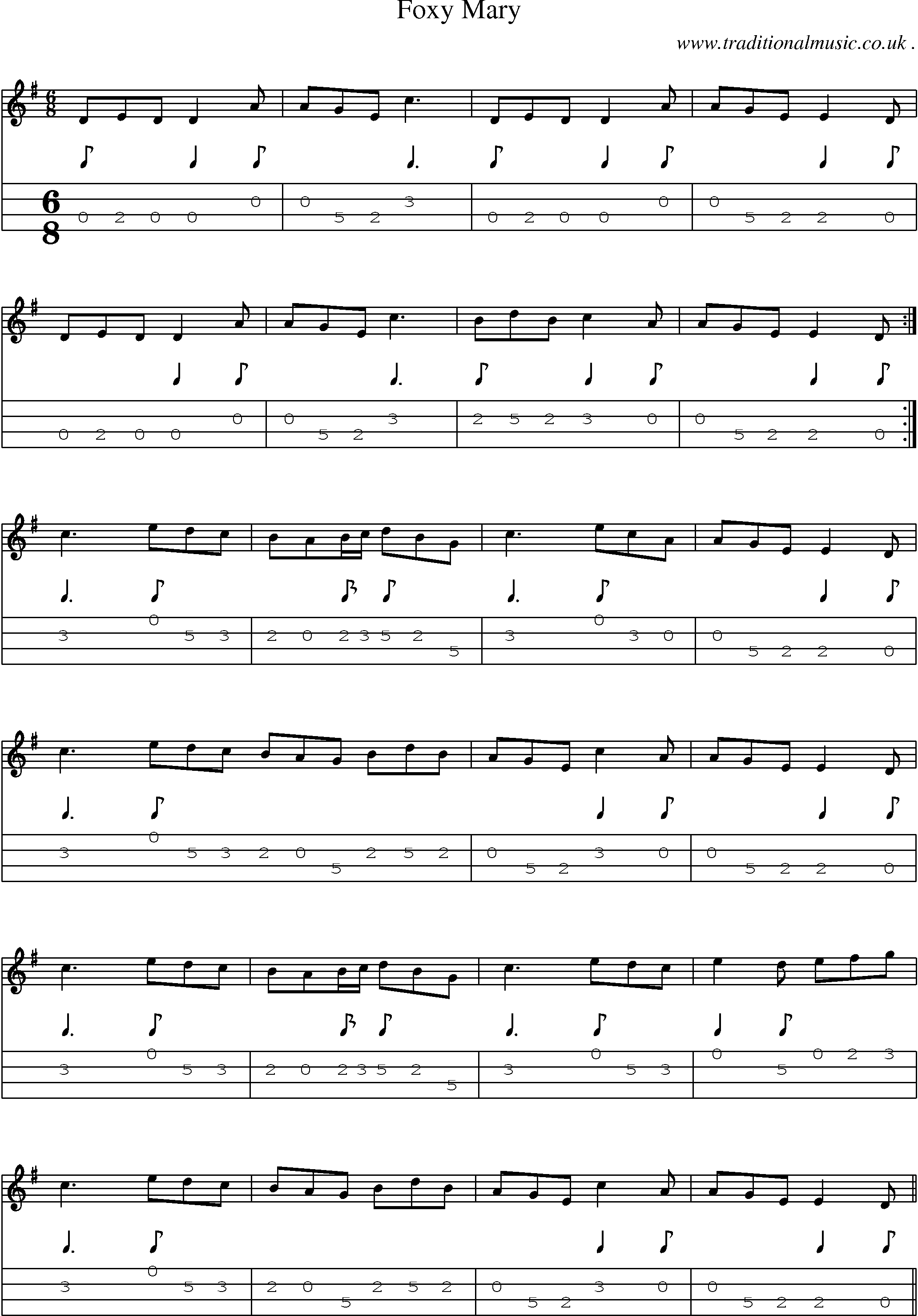 Sheet-Music and Mandolin Tabs for Foxy Mary