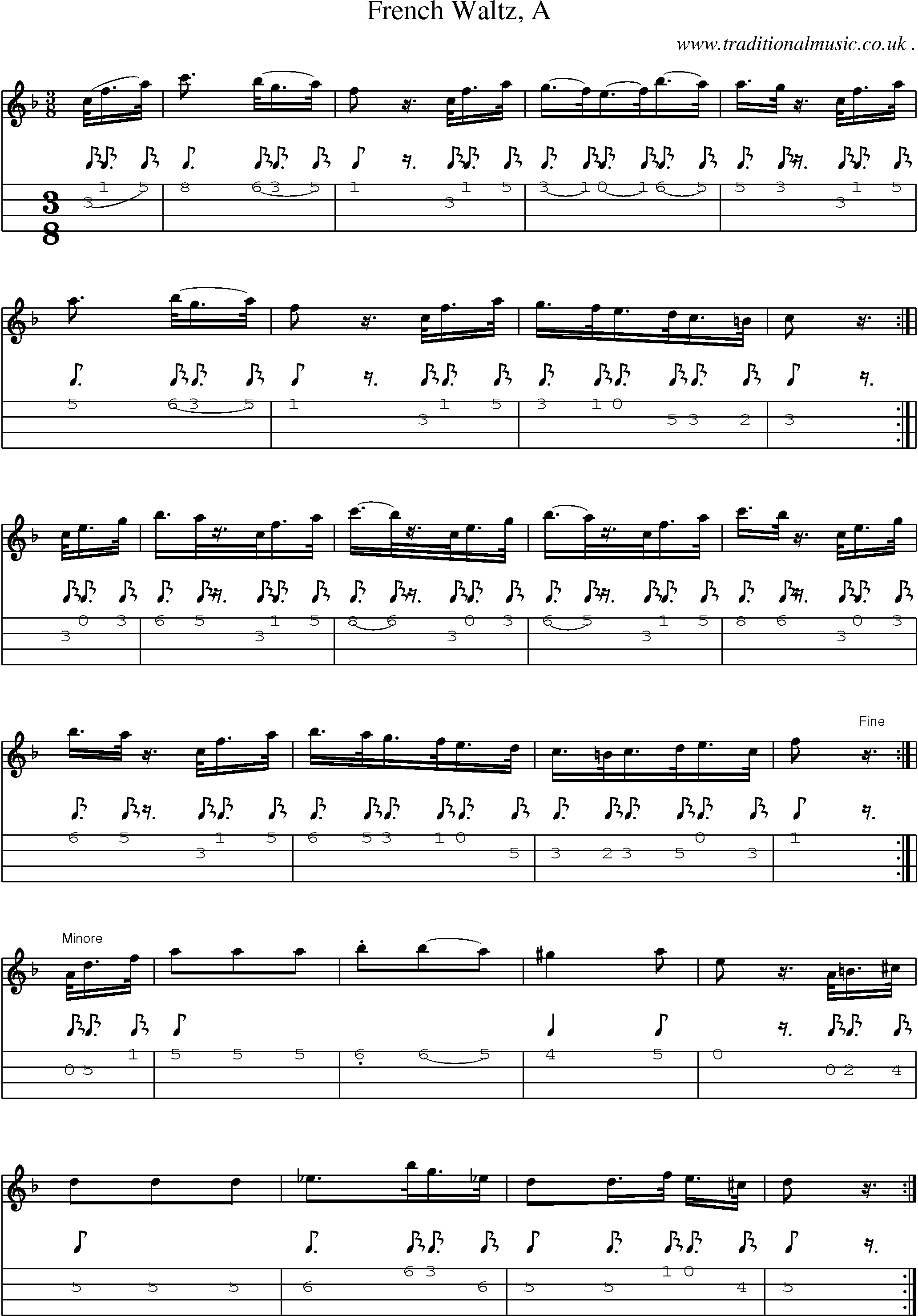 Sheet-Music and Mandolin Tabs for French Waltz A