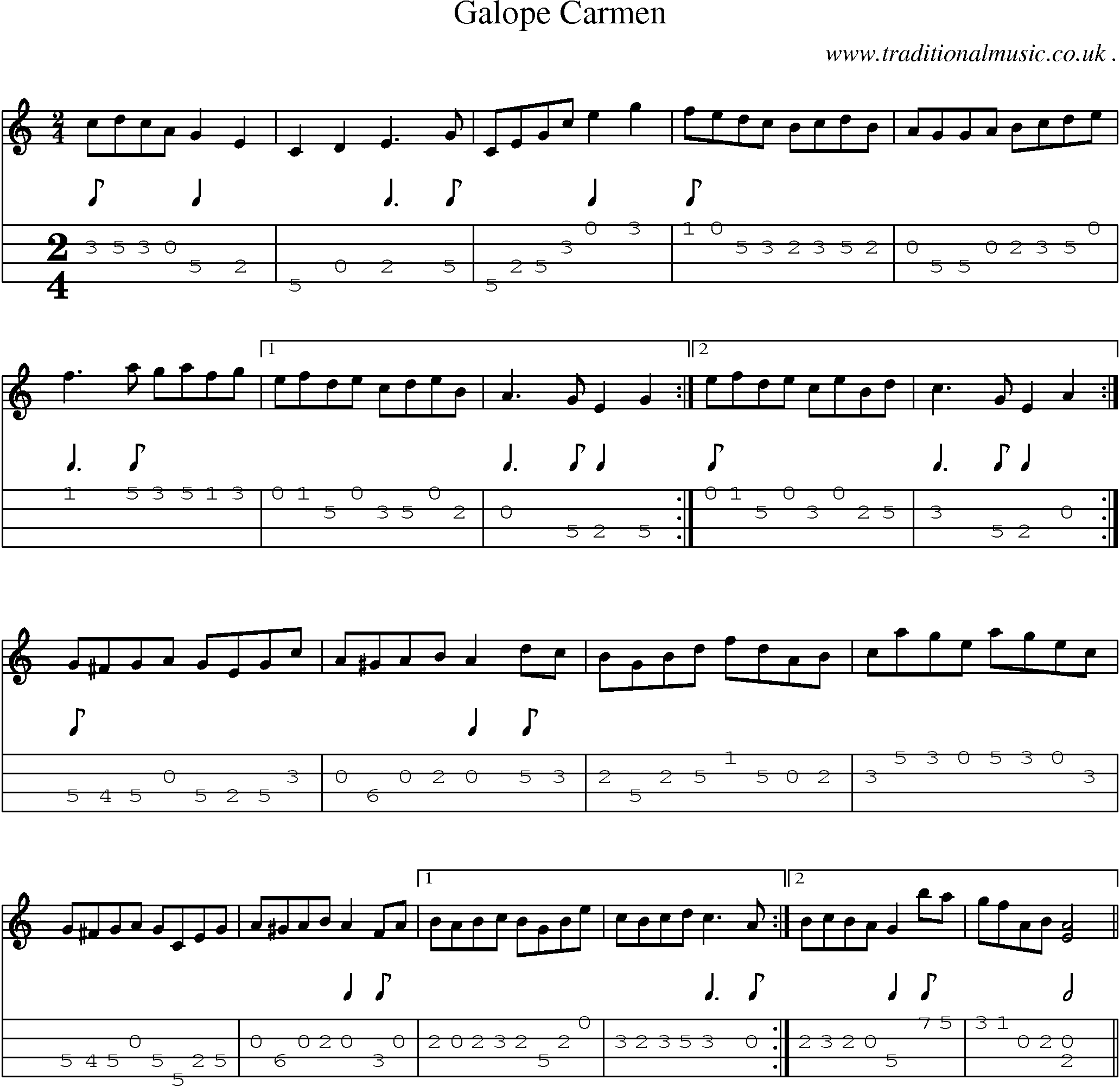 Sheet-Music and Mandolin Tabs for Galope Carmen