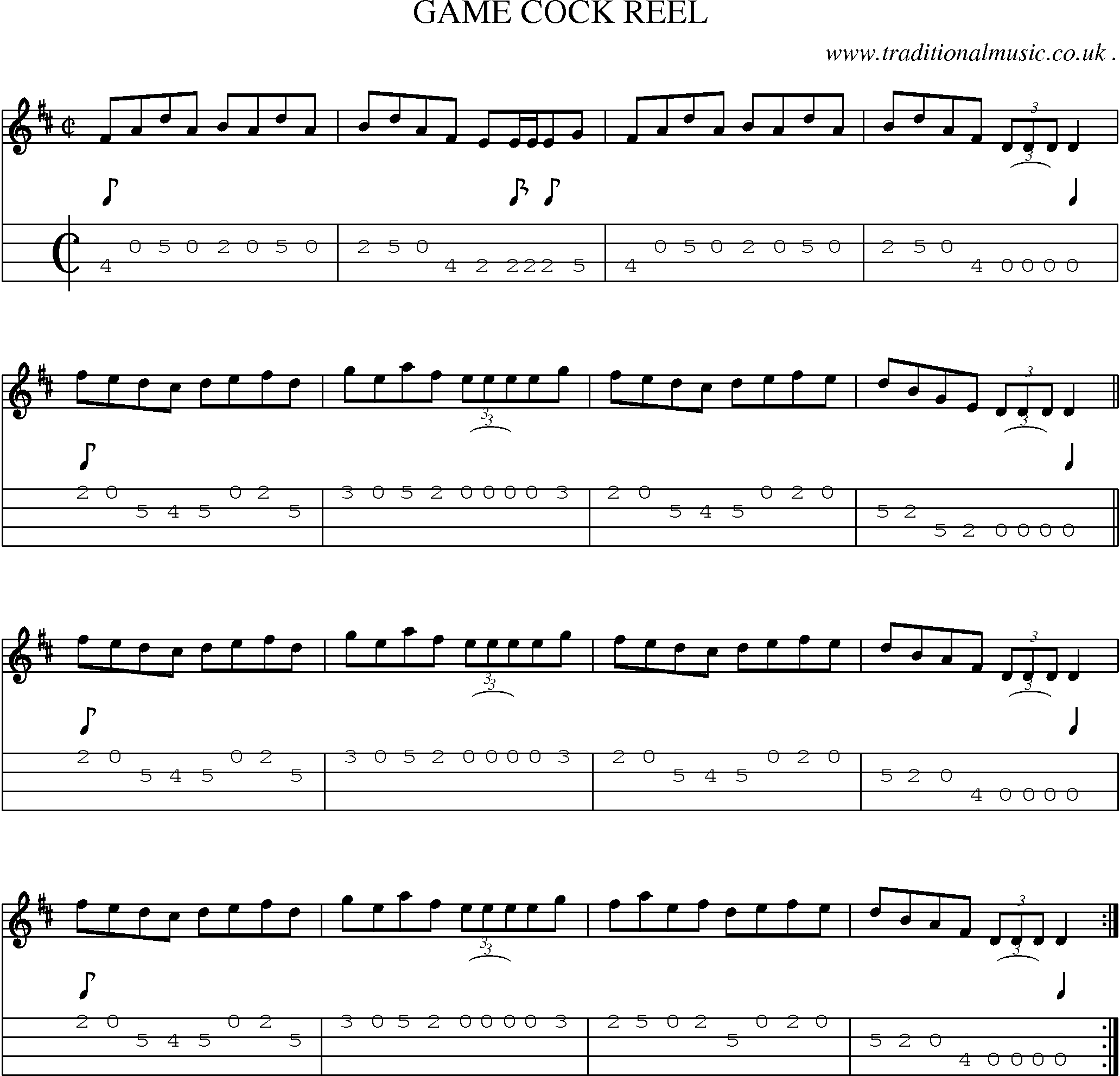Sheet-Music and Mandolin Tabs for Game Cock Reel
