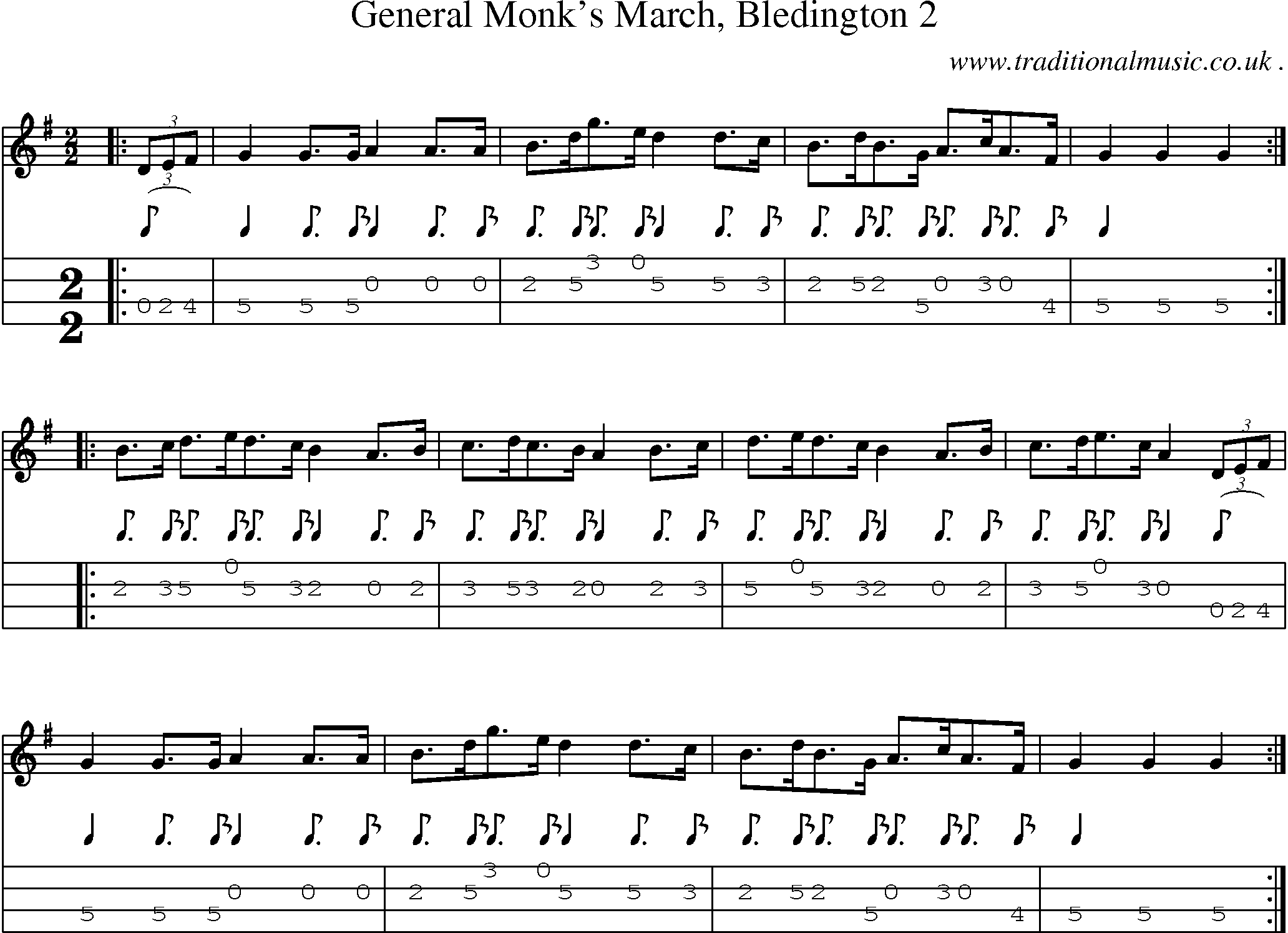 Sheet-Music and Mandolin Tabs for General Monks March Bledington 2