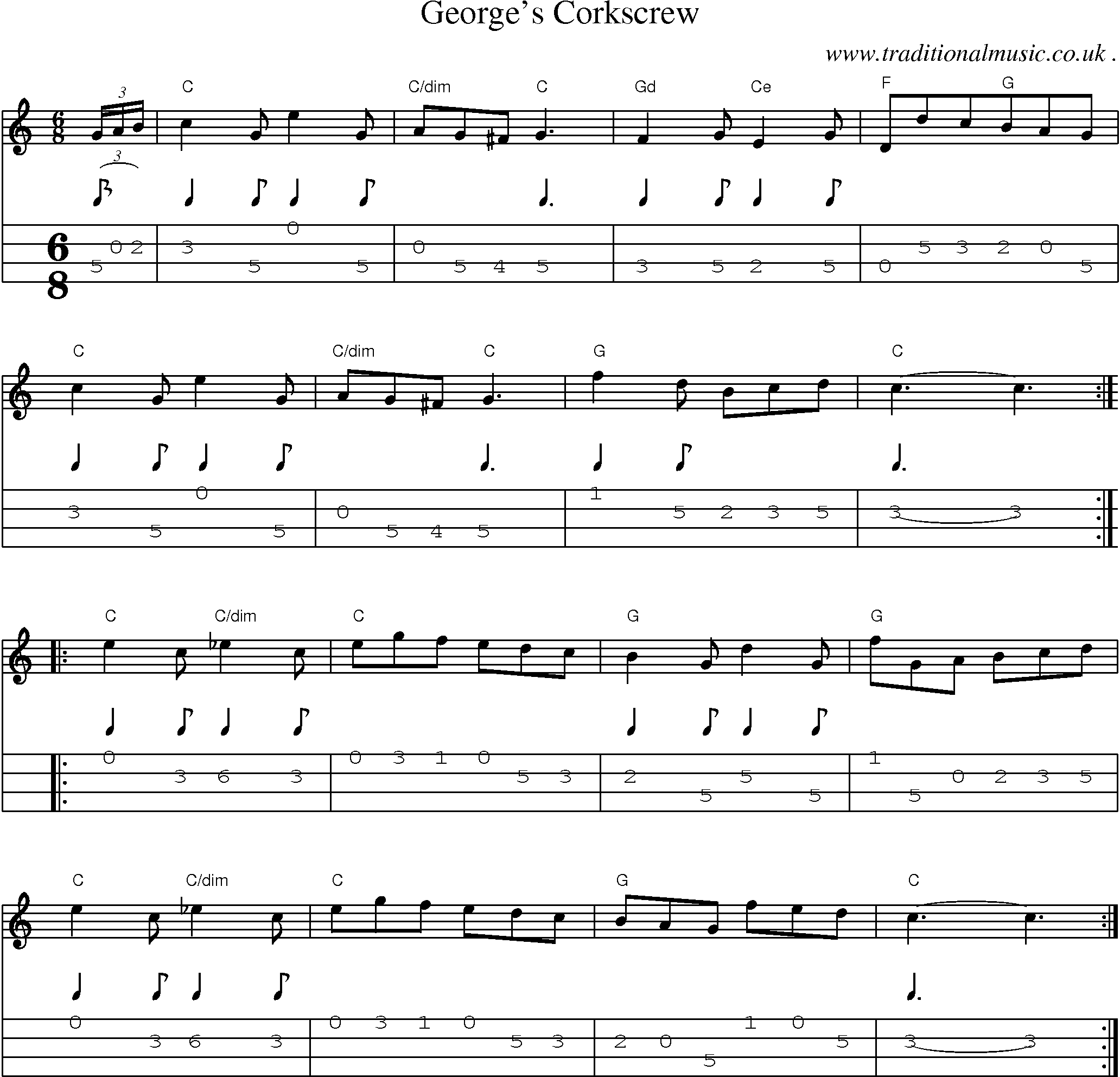 Sheet-Music and Mandolin Tabs for Georges Corkscrew