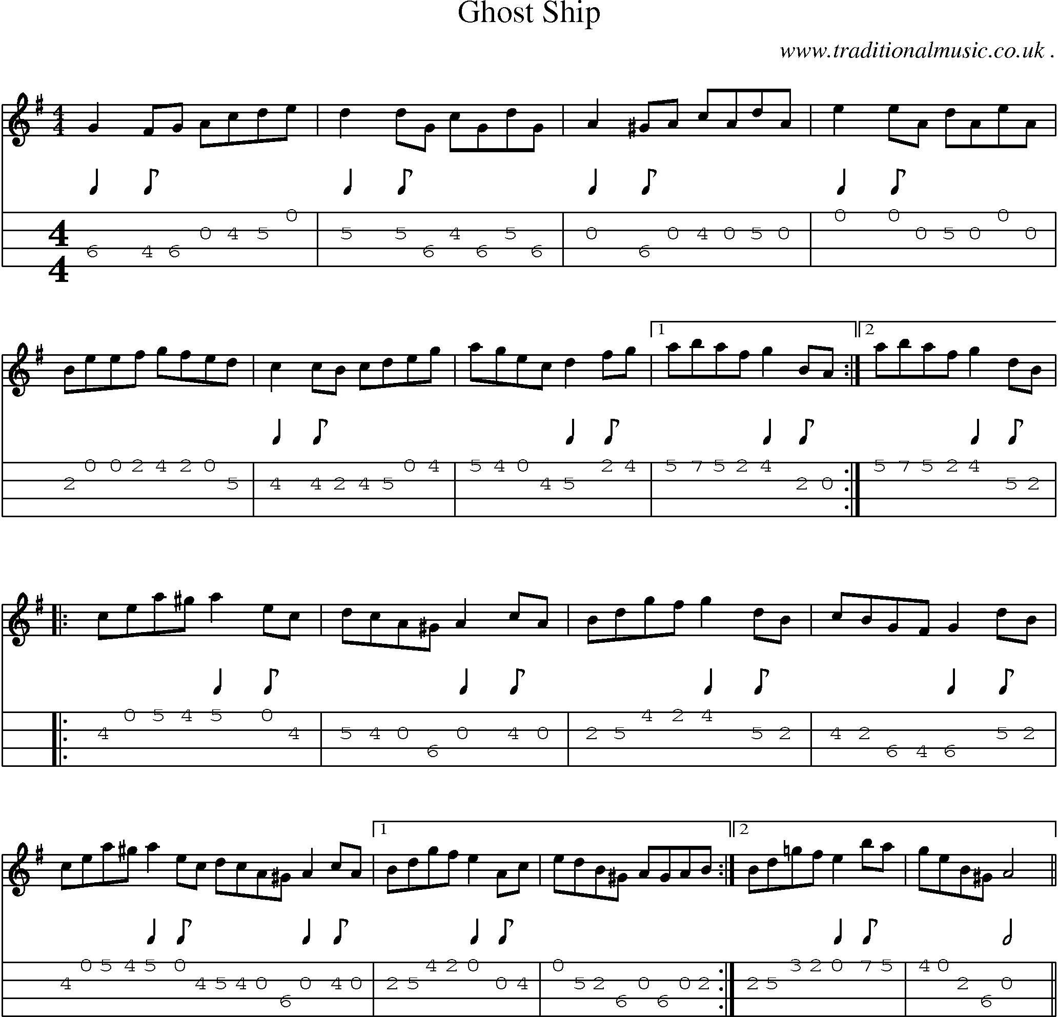 Sheet-Music and Mandolin Tabs for Ghost Ship