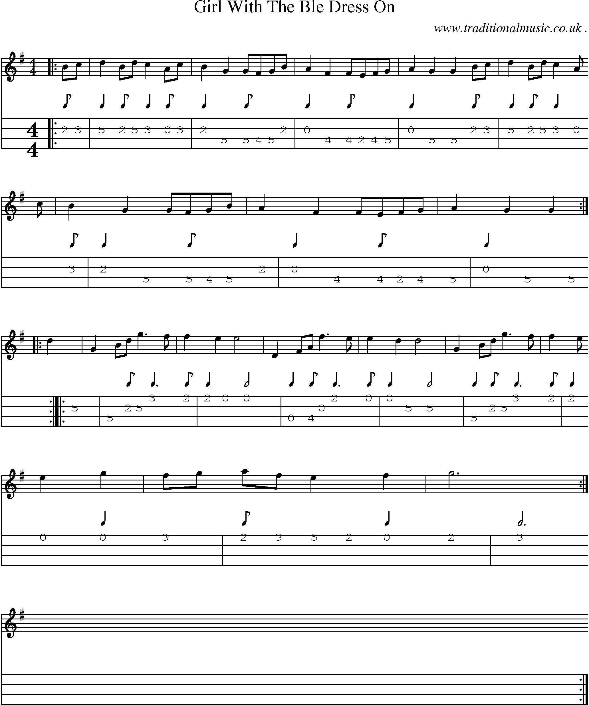 Sheet-Music and Mandolin Tabs for Girl With The Ble Dress On