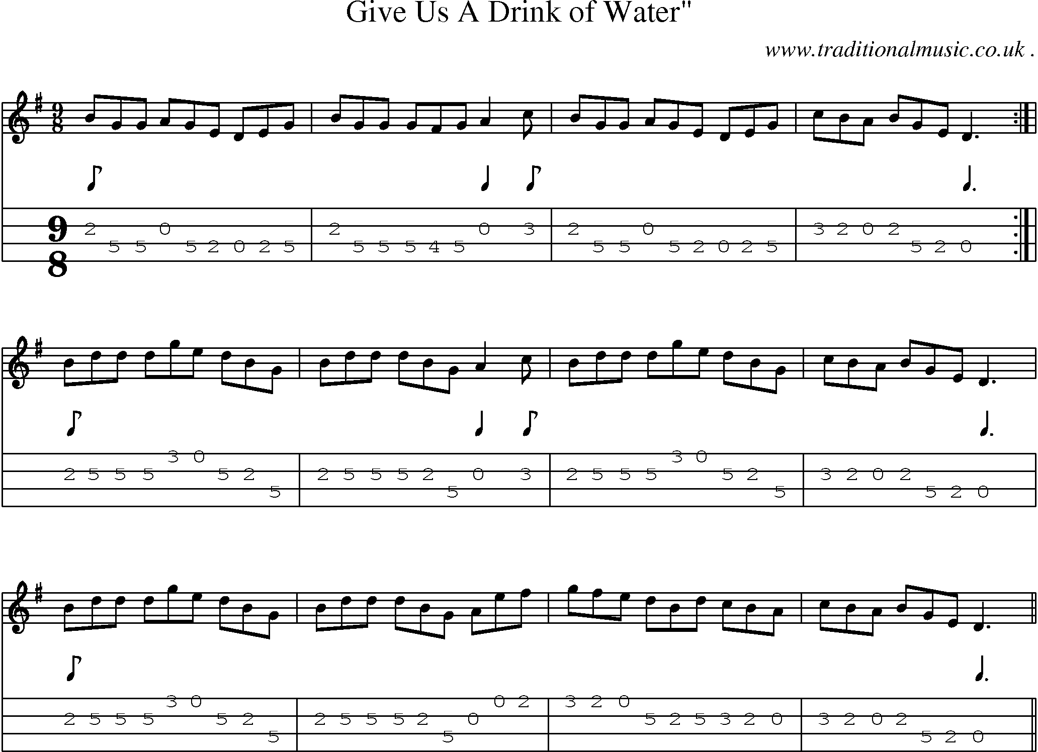 Sheet-Music and Mandolin Tabs for Give Us A Drink Of Water