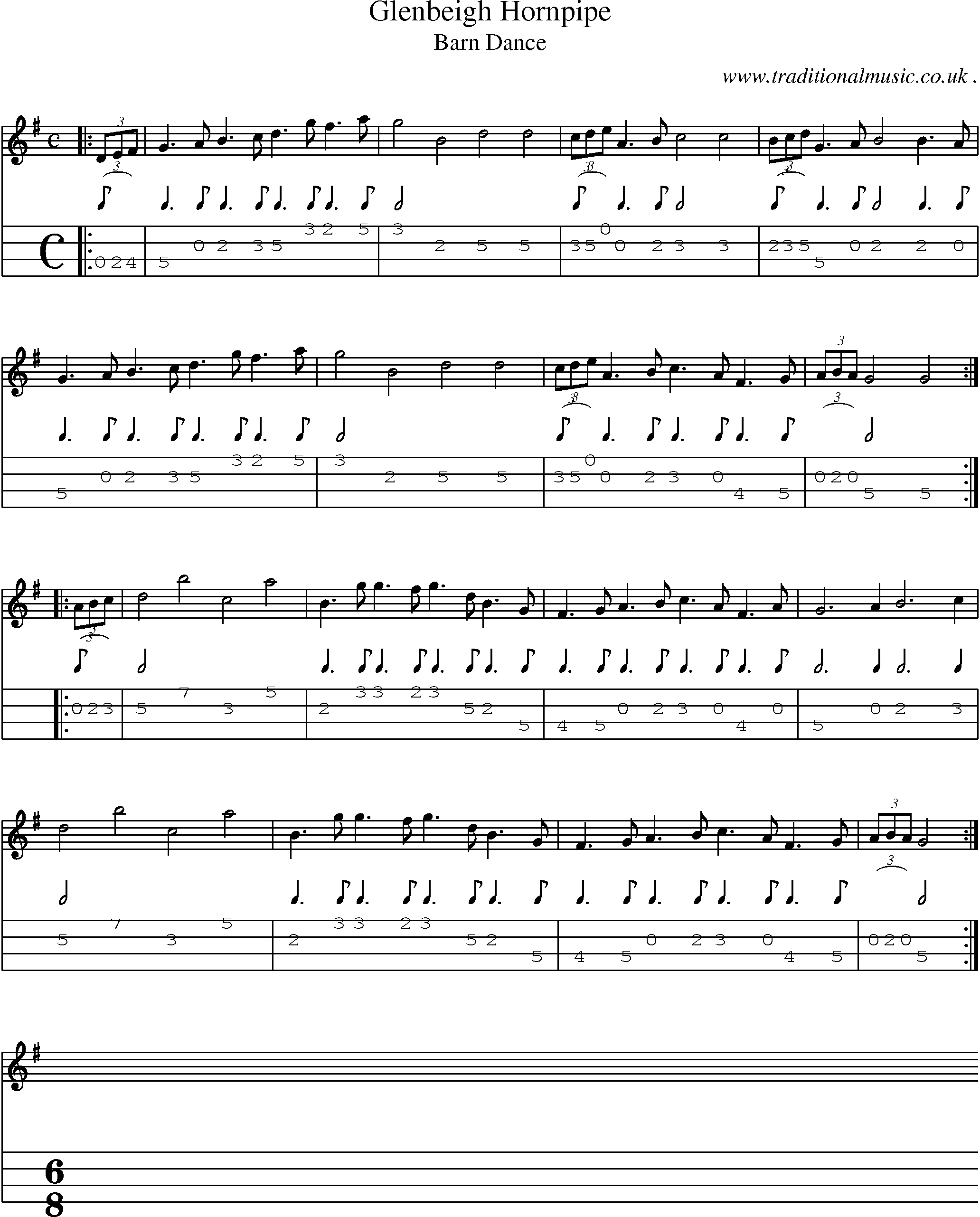 Sheet-Music and Mandolin Tabs for Glenbeigh Hornpipe