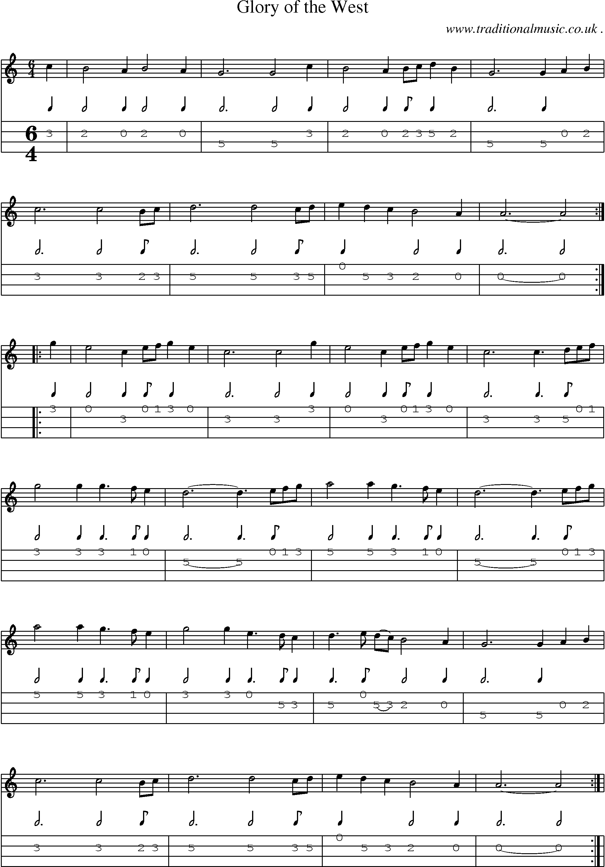 Sheet-Music and Mandolin Tabs for Glory Of The West