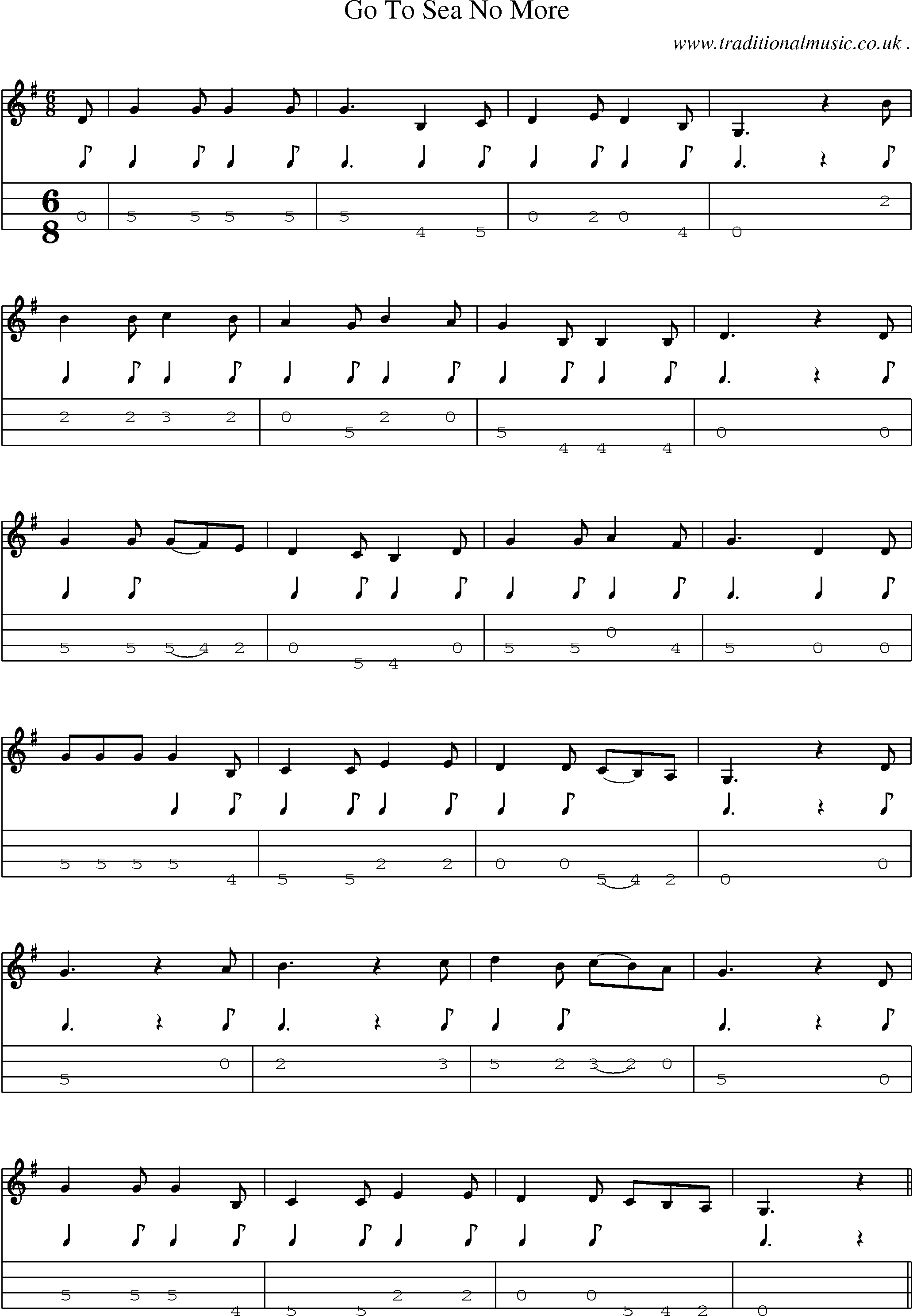 Sheet-Music and Mandolin Tabs for Go To Sea No More