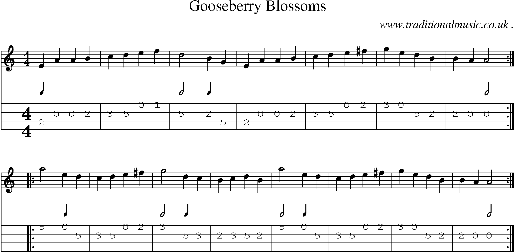 Sheet-Music and Mandolin Tabs for Gooseberry Blossoms