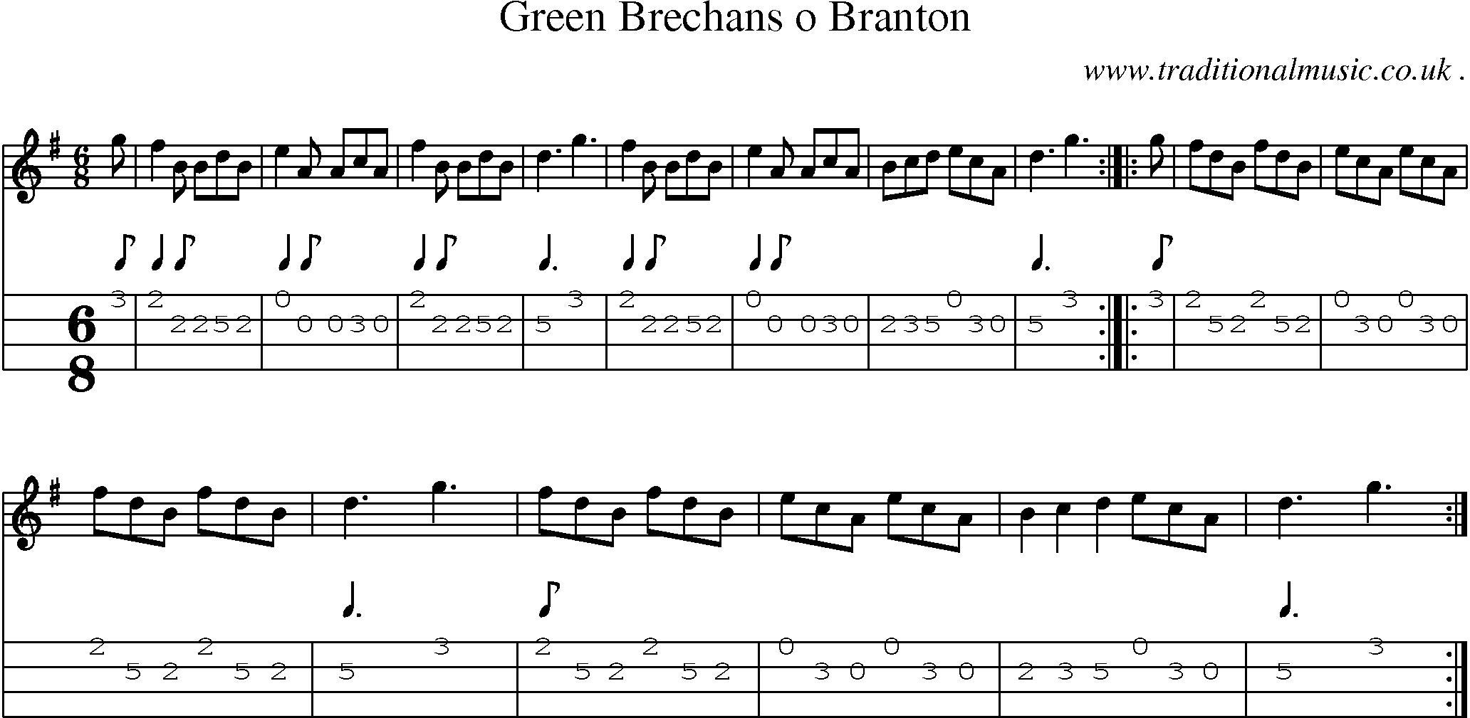 Sheet-Music and Mandolin Tabs for Green Brechans O Branton