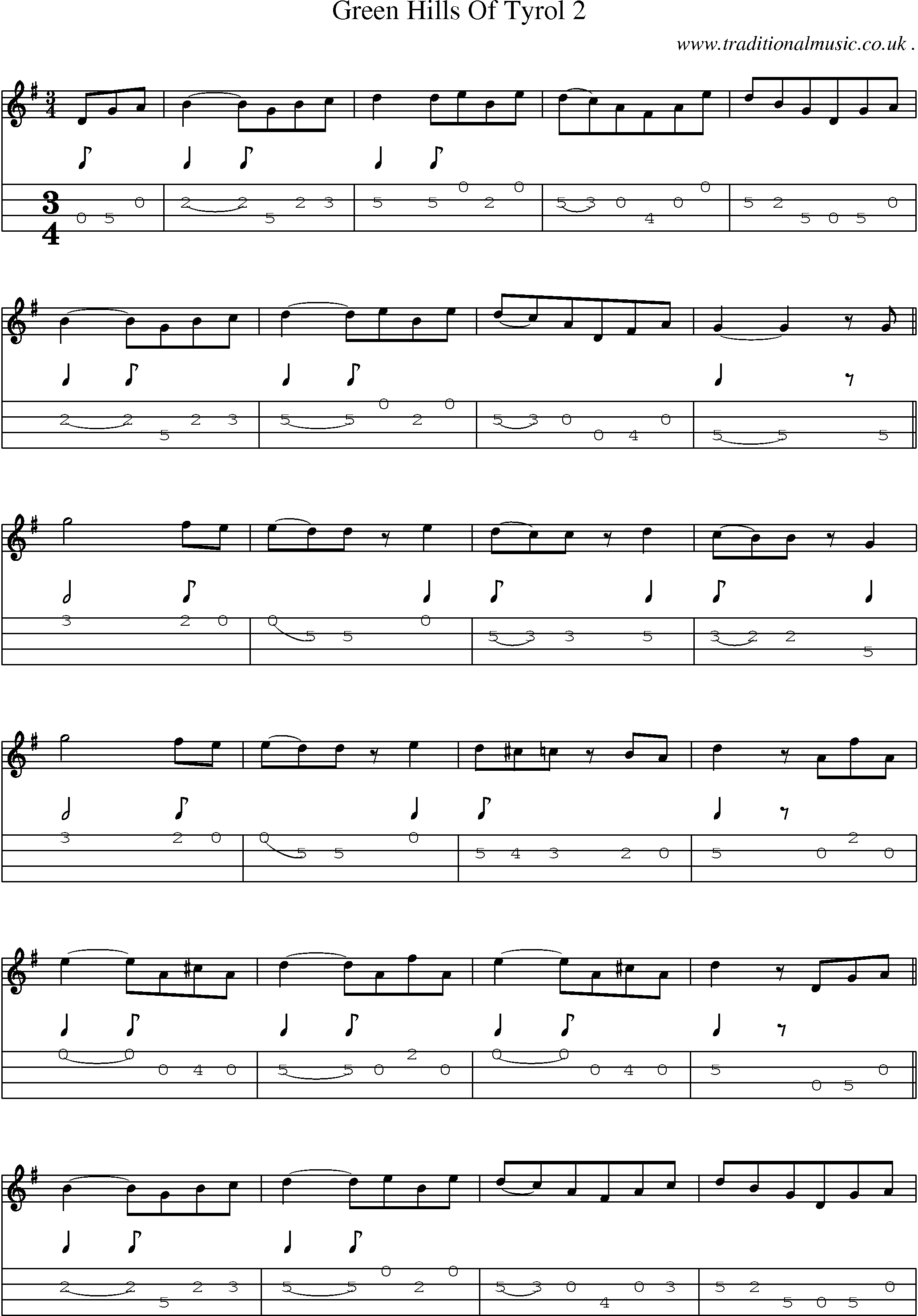Sheet-Music and Mandolin Tabs for Green Hills Of Tyrol 2