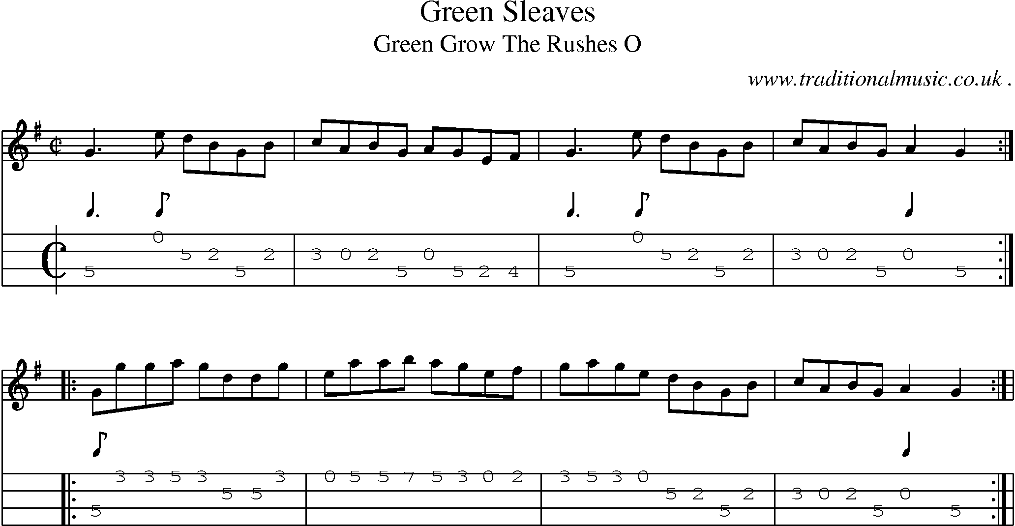 Sheet-Music and Mandolin Tabs for Green Sleaves