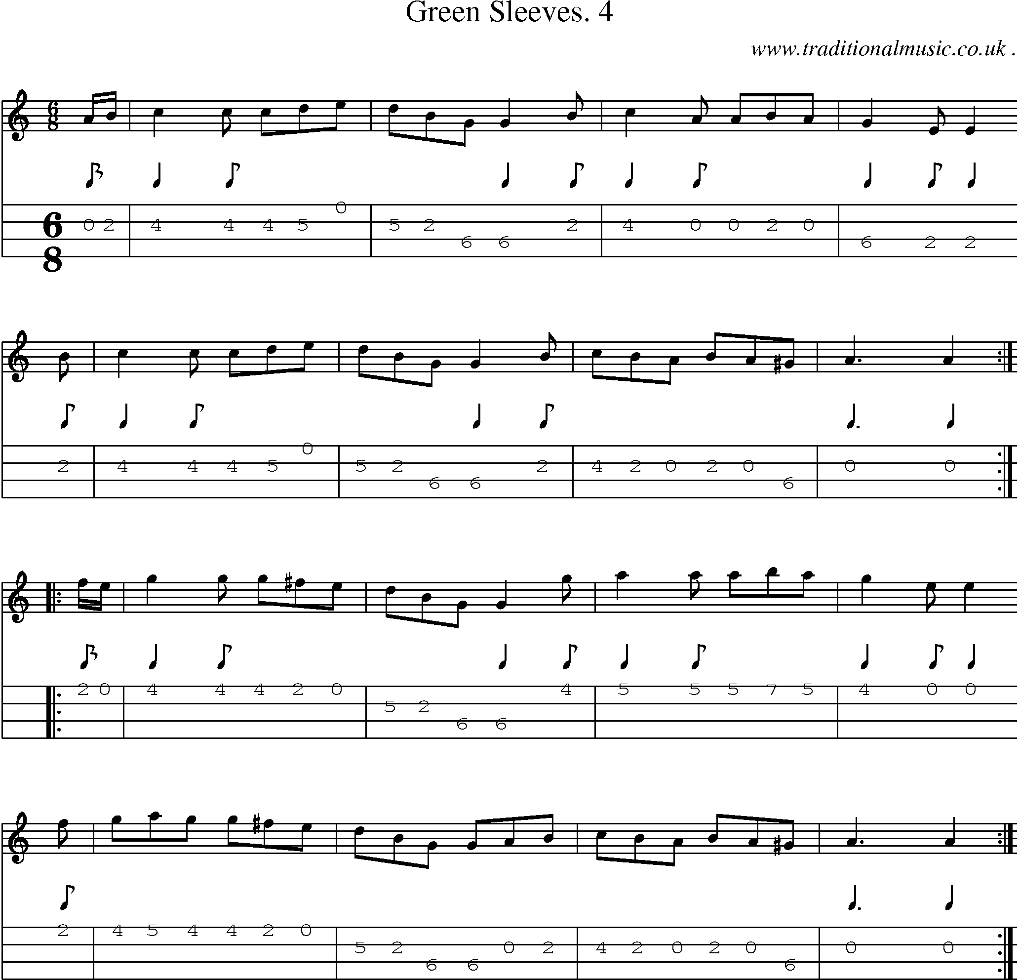 Sheet-Music and Mandolin Tabs for Green Sleeves 4