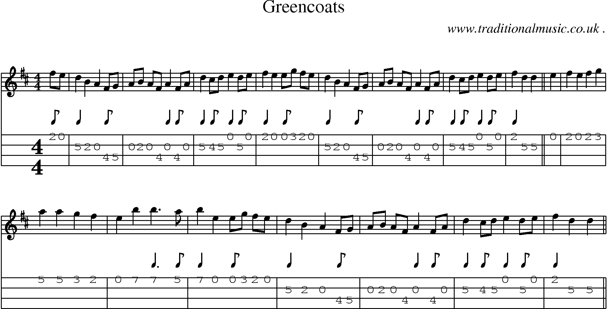Sheet-Music and Mandolin Tabs for Greencoats