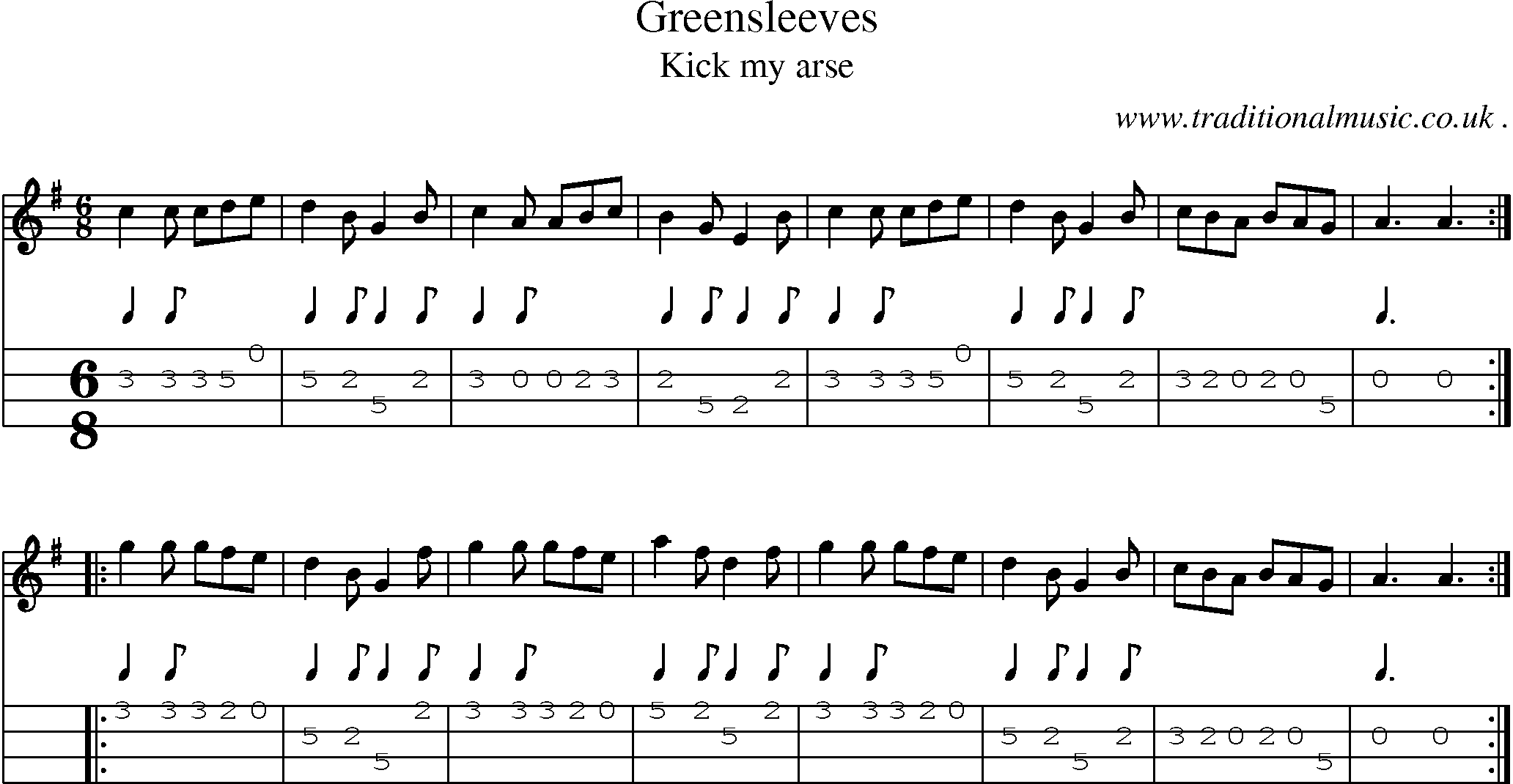 Sheet-Music and Mandolin Tabs for Greensleeves