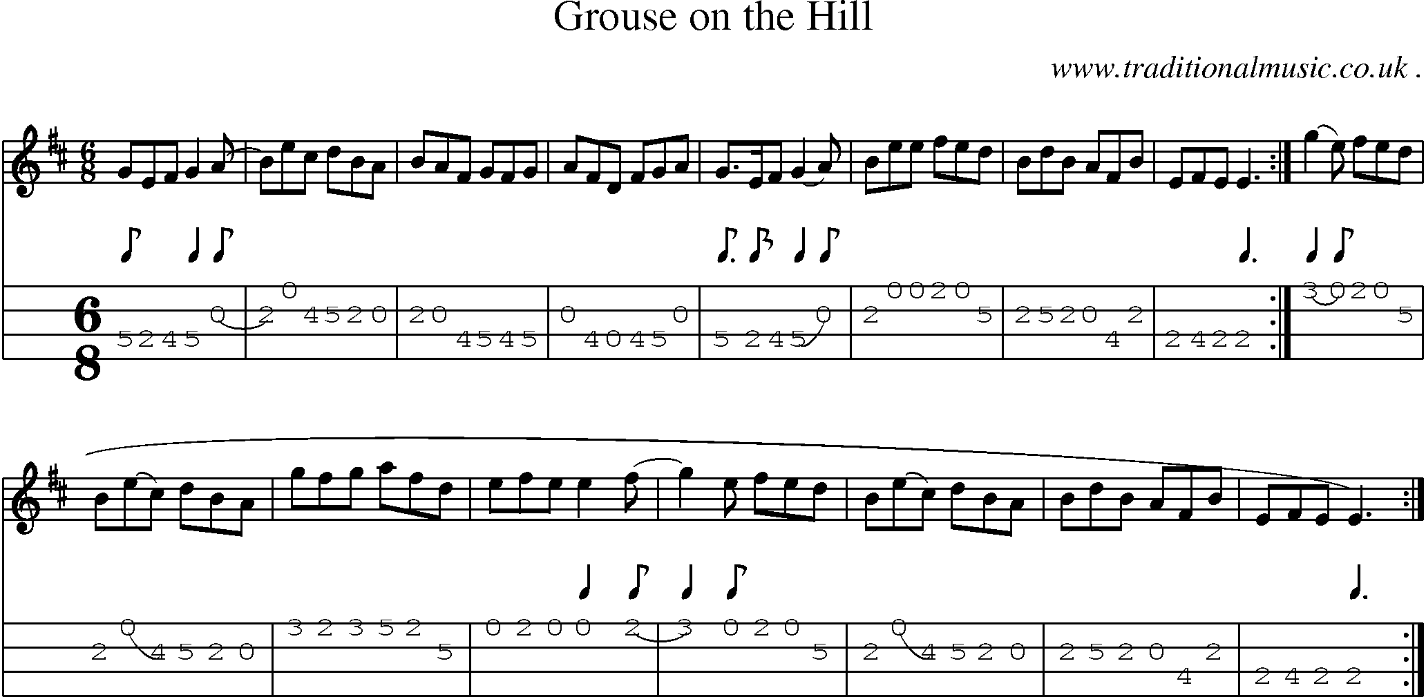 Sheet-Music and Mandolin Tabs for Grouse On The Hill