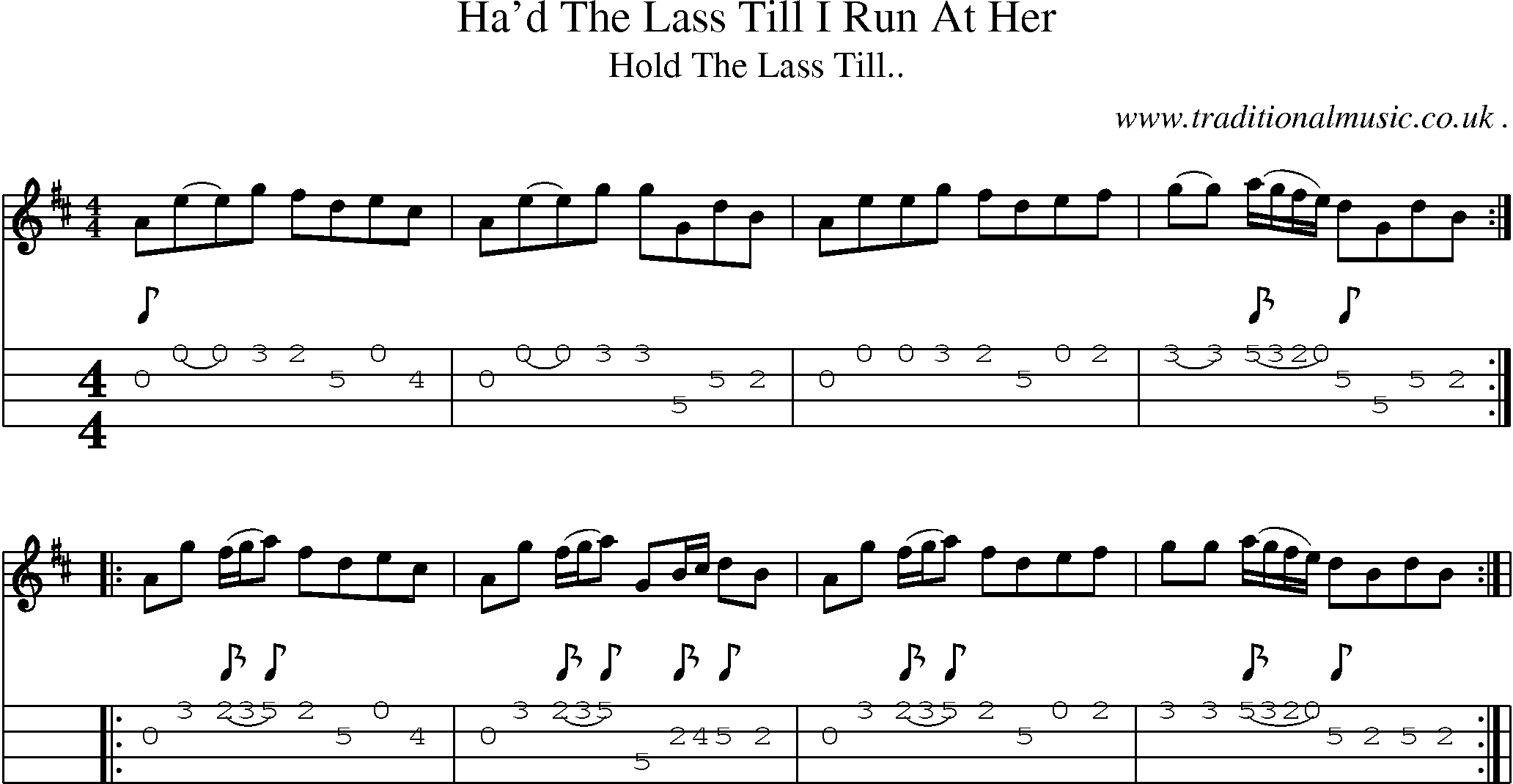 Sheet-Music and Mandolin Tabs for Had The Lass Till I Run At Her