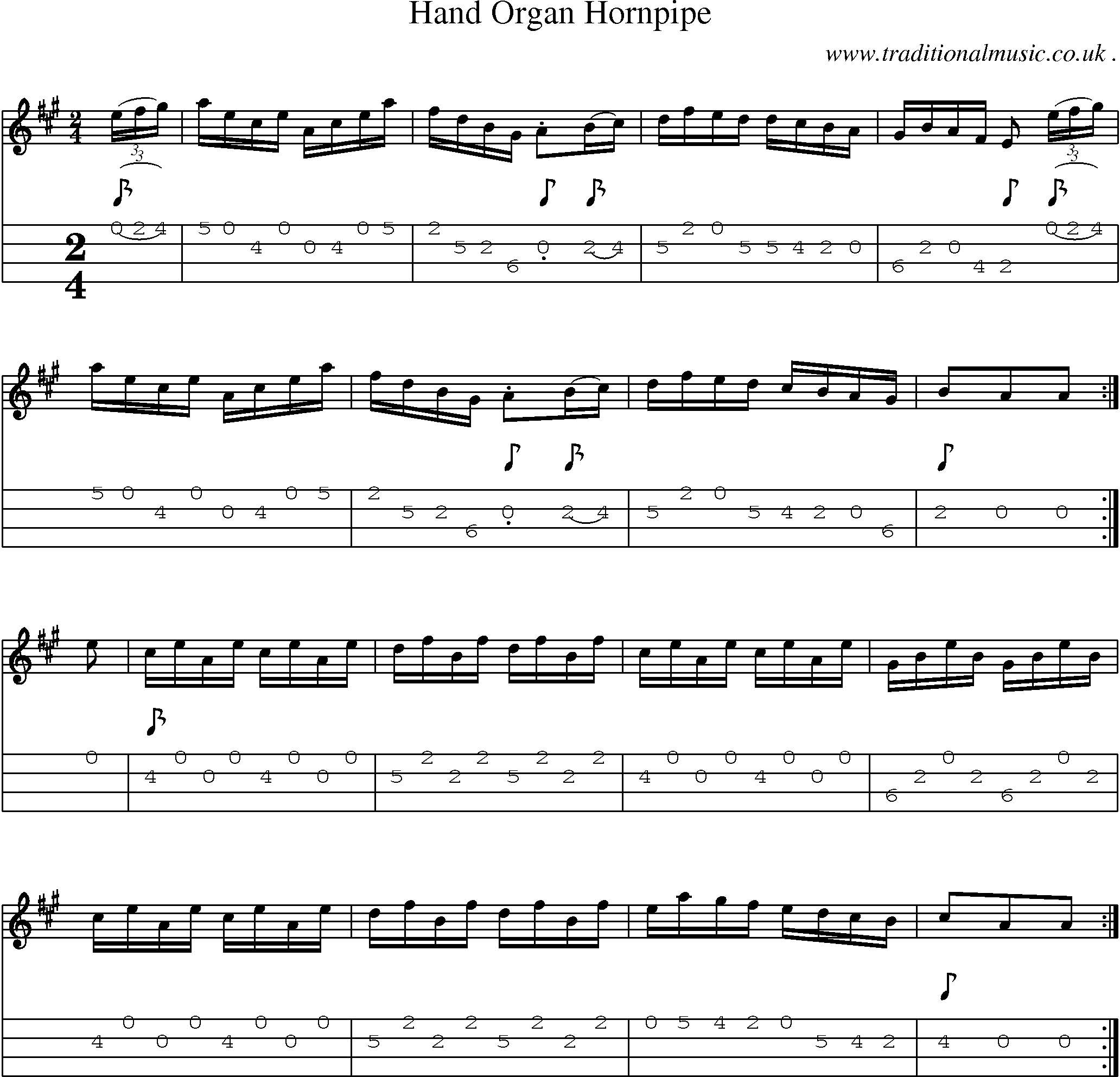Sheet-Music and Mandolin Tabs for Hand Organ Hornpipe